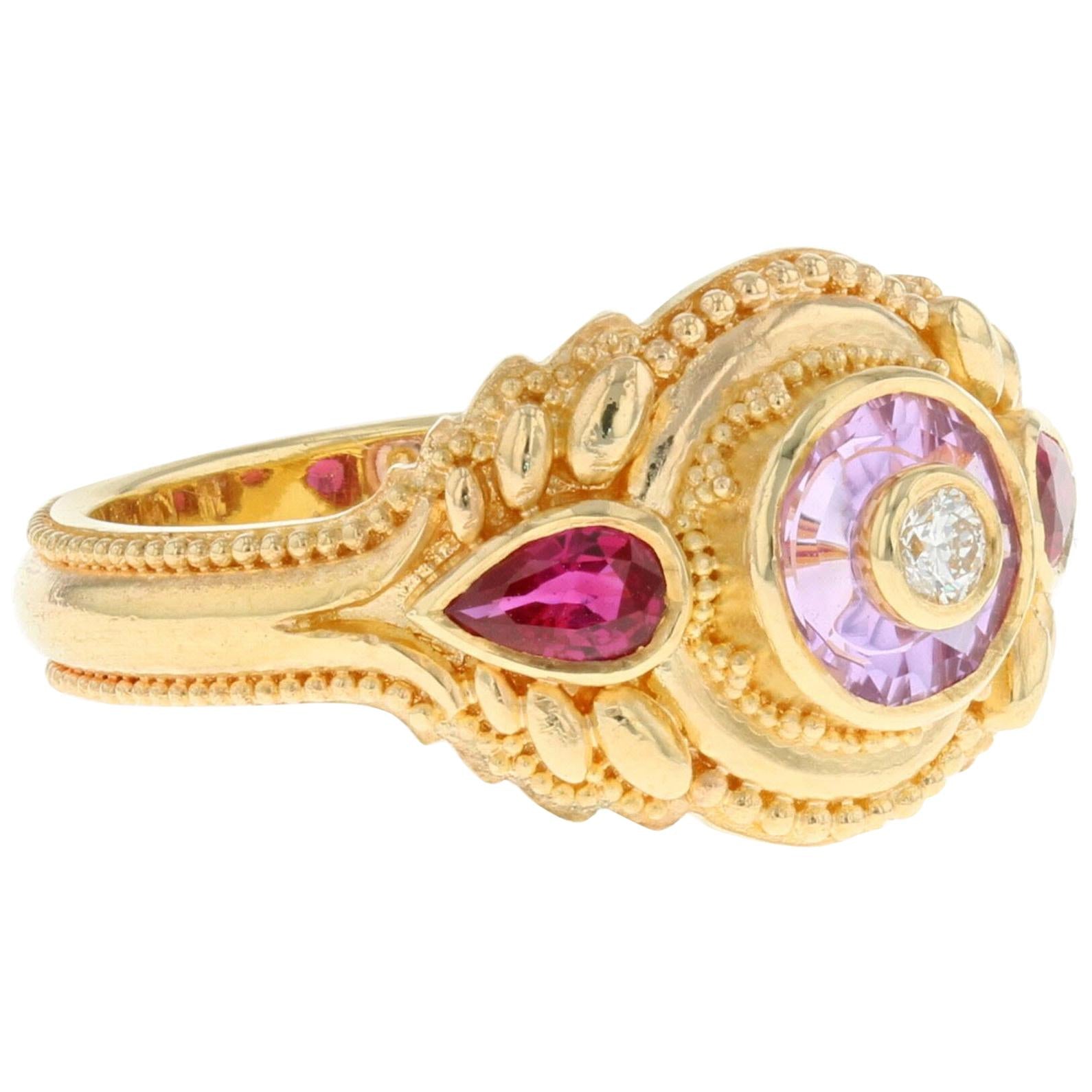 Bespoke Pink Sapphire, Ruby and Diamond Cocktail Ring