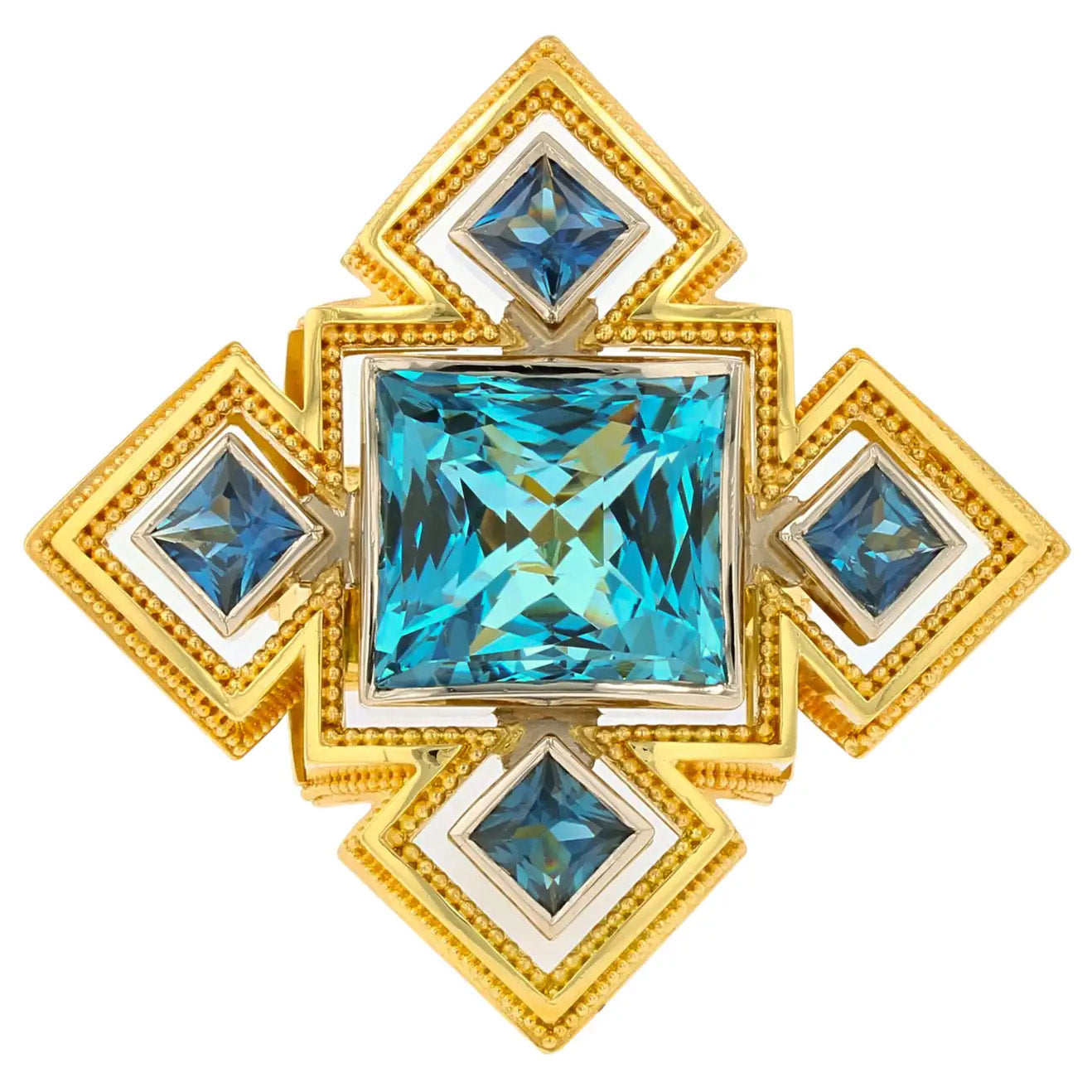 Cathedral Ring with Aquamarine and Blue Sapphires