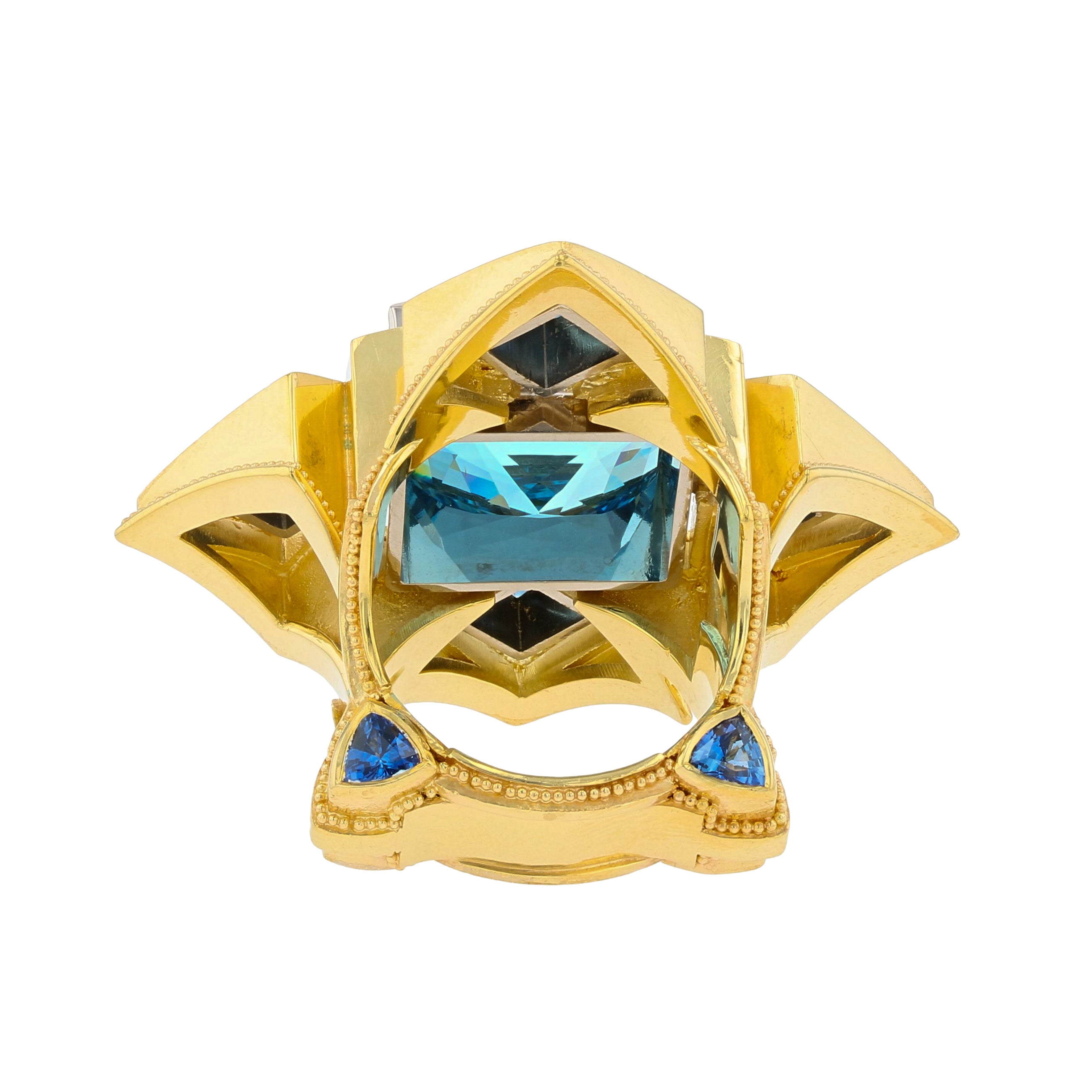 Cathedral Ring with Aquamarine and Blue Sapphires