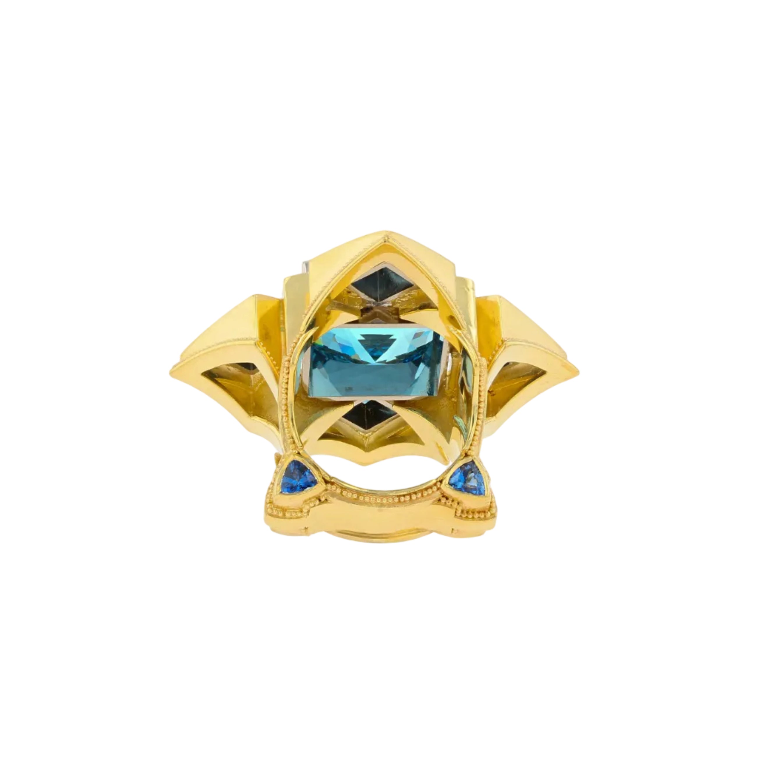 Cathedral Ring with Aquamarine and Blue Sapphires