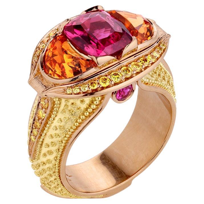 Magenta Sapphire, Yellow Diamond and Spessarite Ring