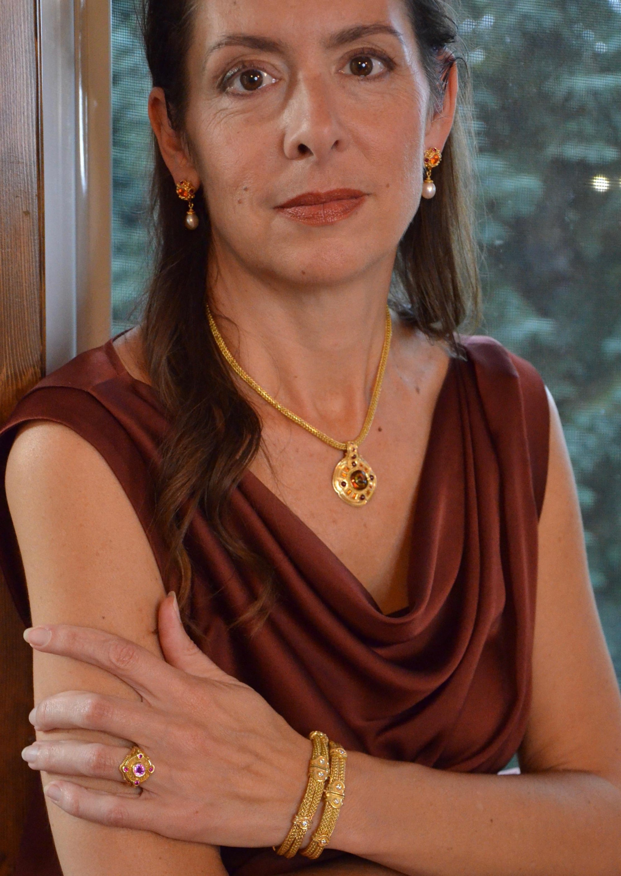 Fire Spiral Necklace Enhancer with Agate, Ruby and Garnet