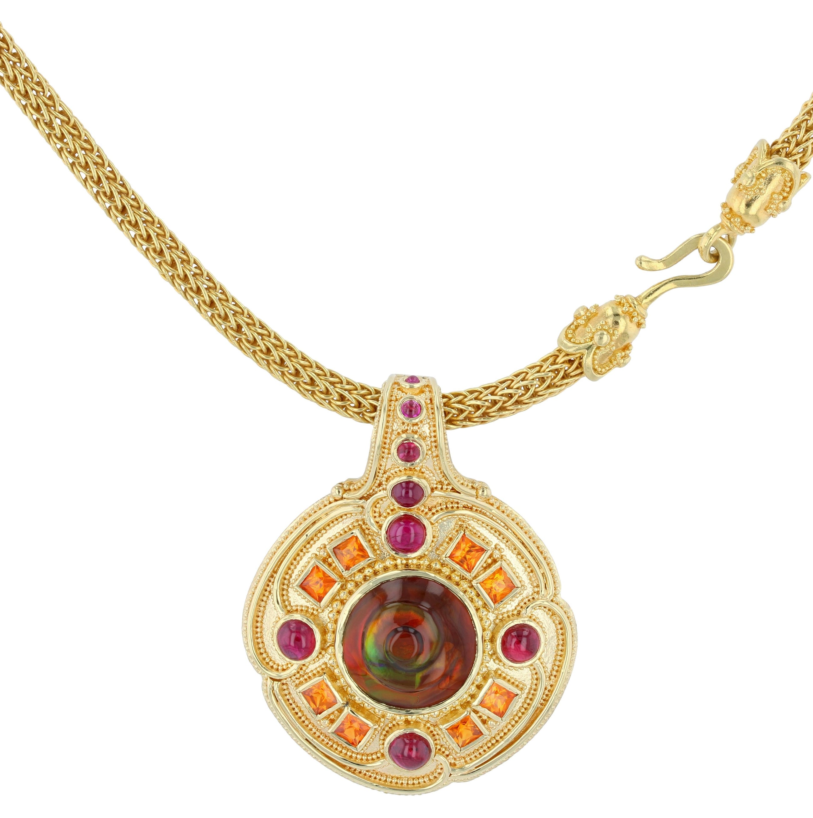 Fire Spiral Necklace Enhancer with Agate, Ruby and Garnet