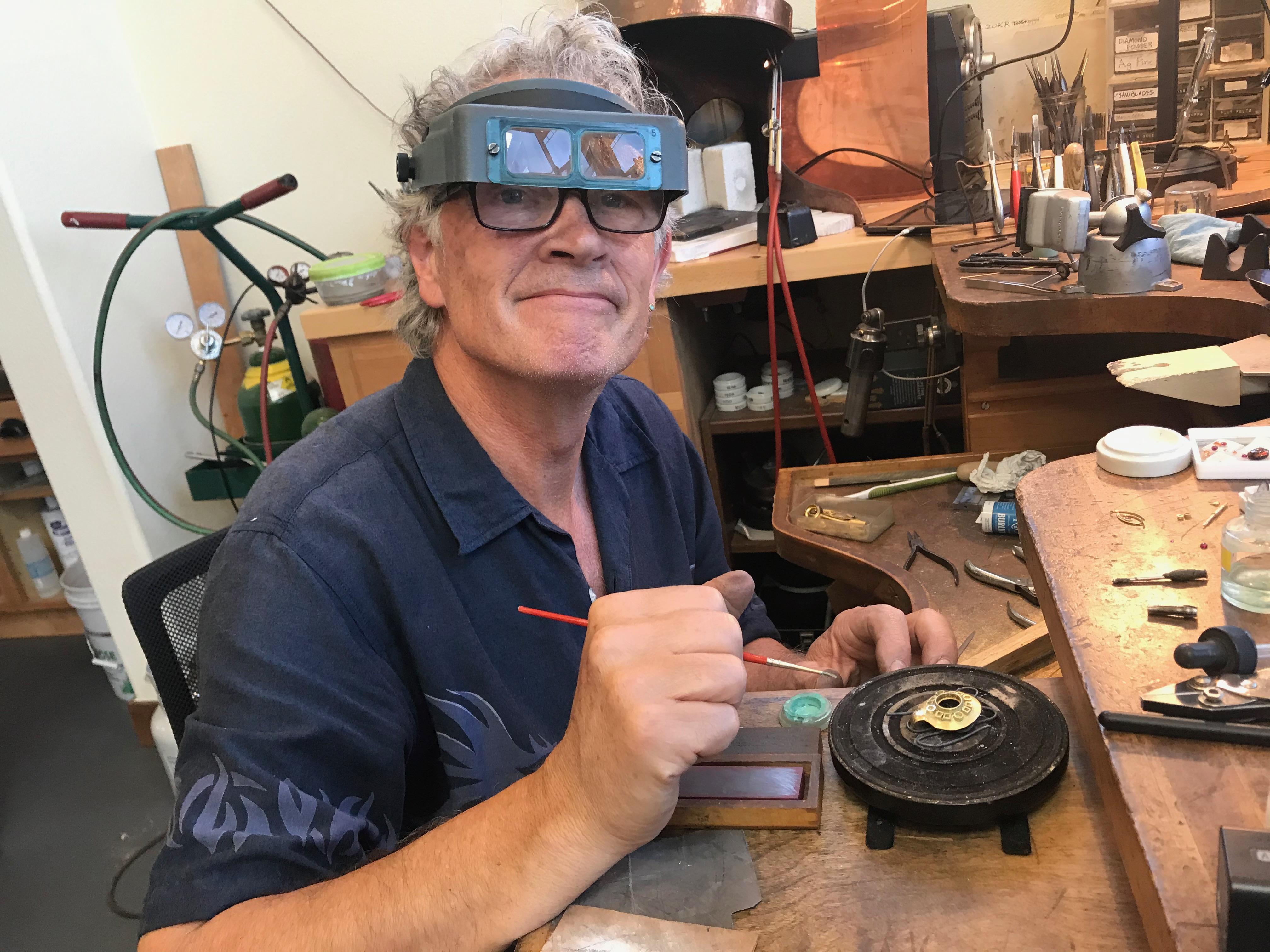 Kent working on Fire Opal pendant