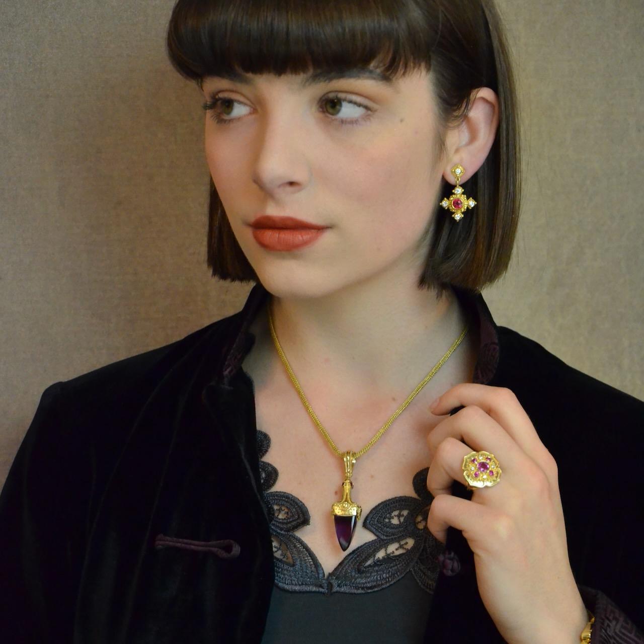 Pink Sapphire and Diamond Flower Cocktail Ring