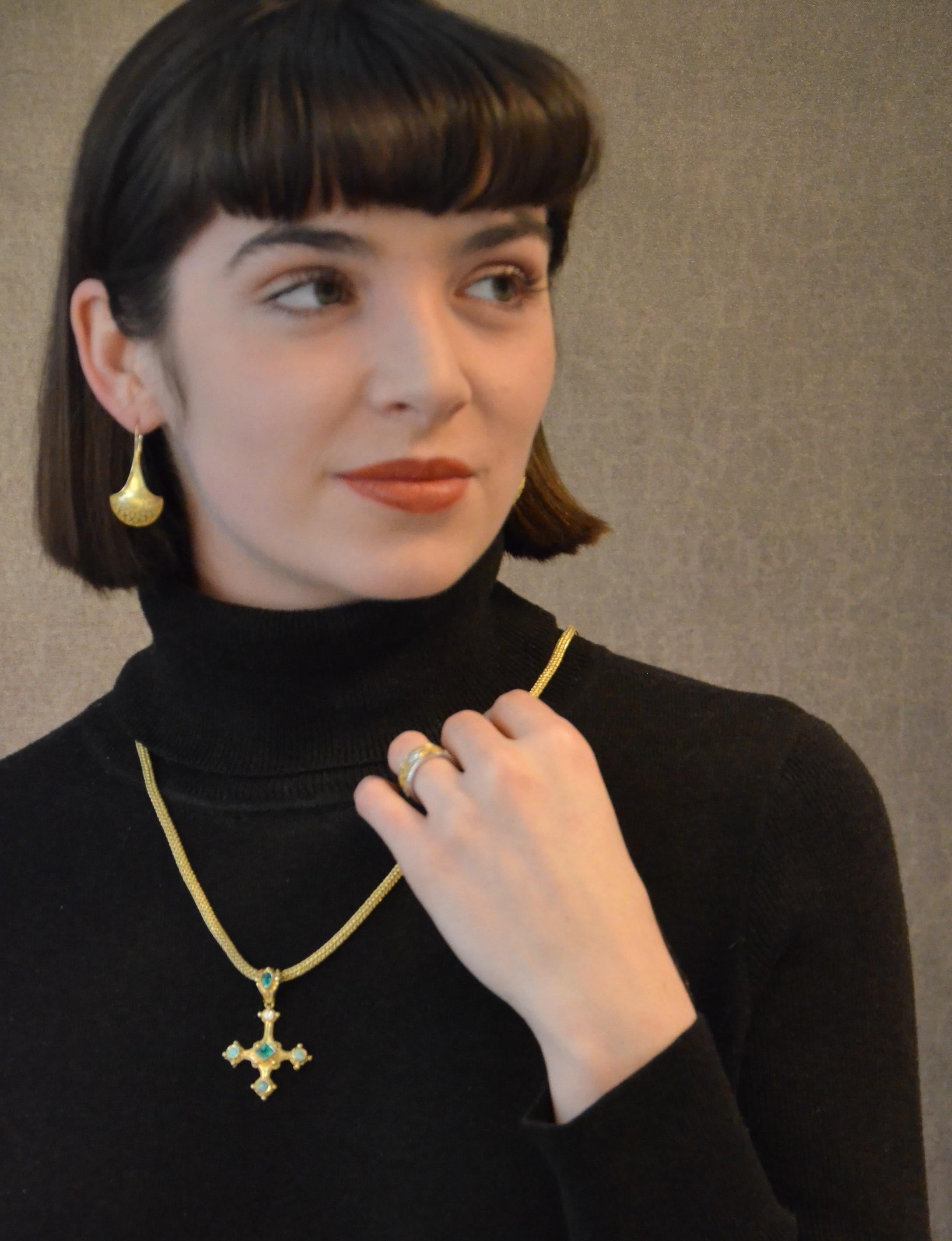 Cross Pendant with Emerald, Diamond and Opals