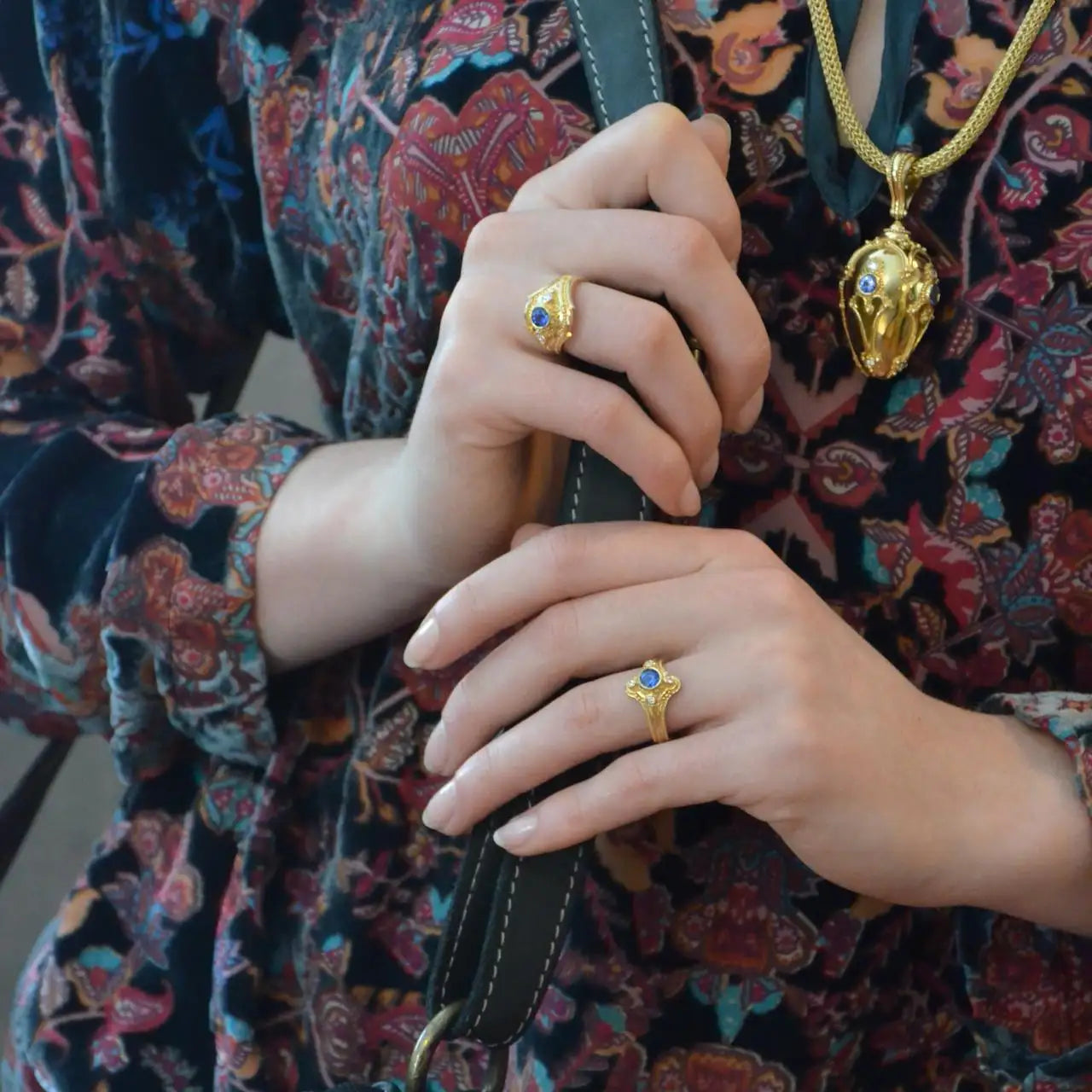 18K Gold Cocktail Ring with Seafoam Tourmaline and Blue Sapphire