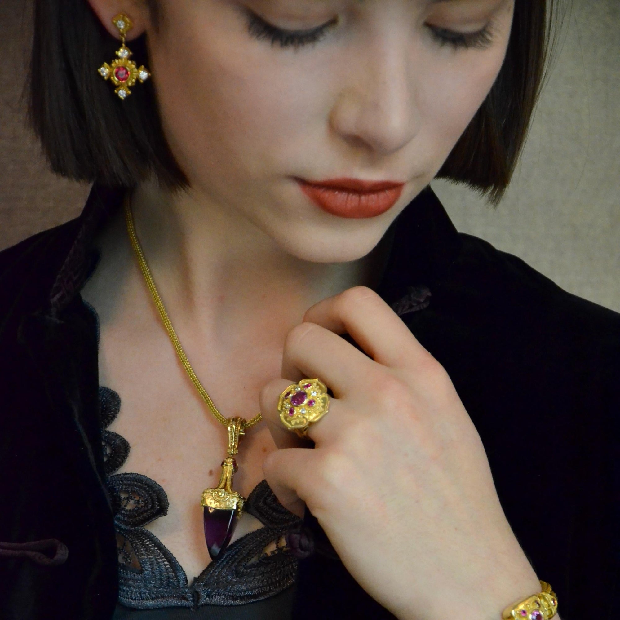 Pink Sapphire and Diamond Flower Cocktail Ring