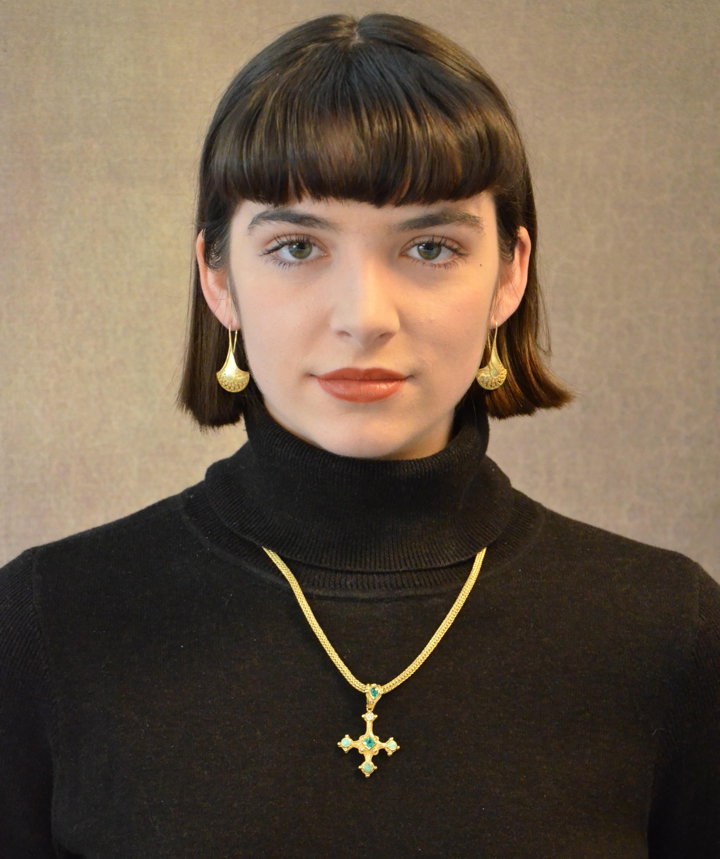 Cross Pendant with Emerald, Diamond and Opals