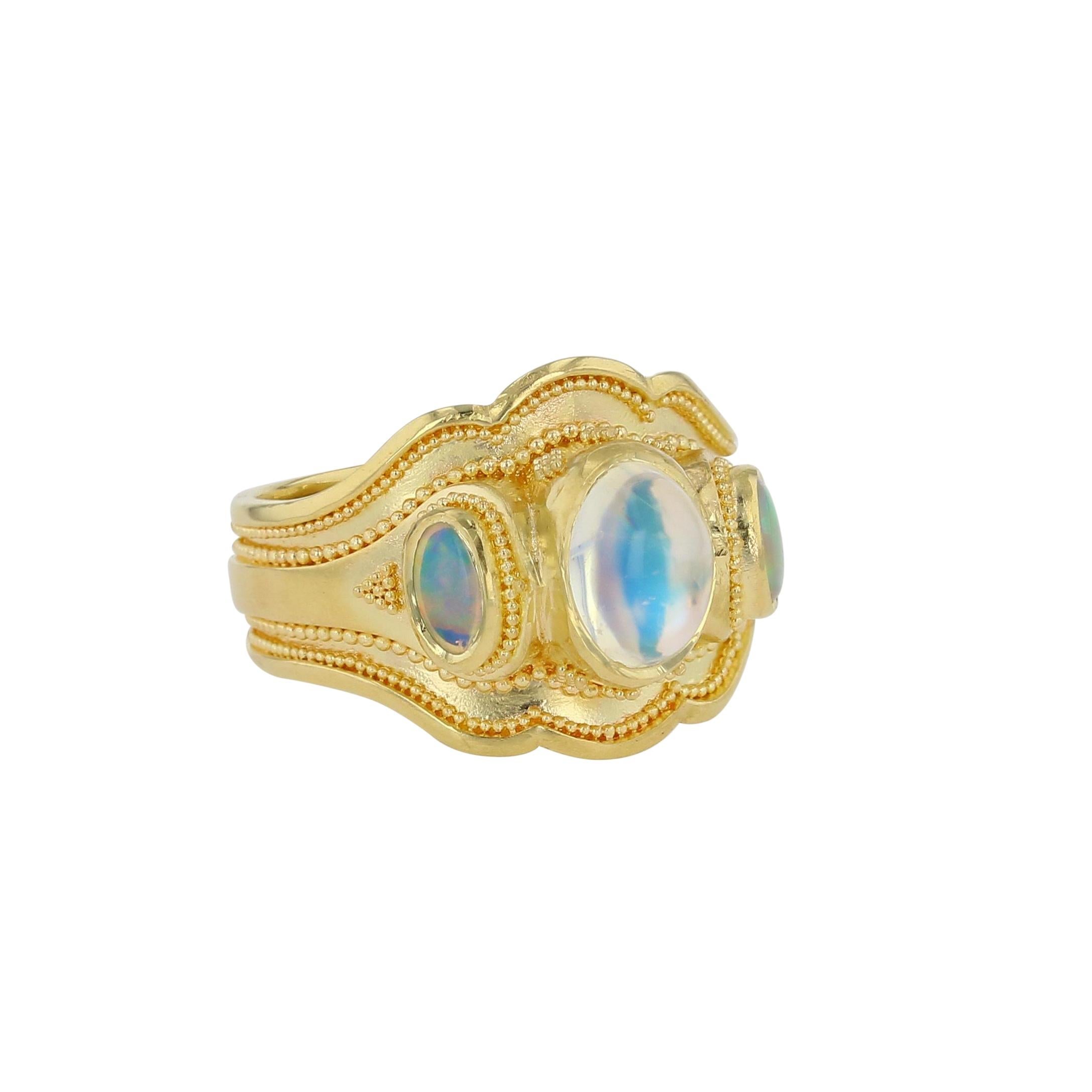 Cocktail Ring with Moonstone, Opals