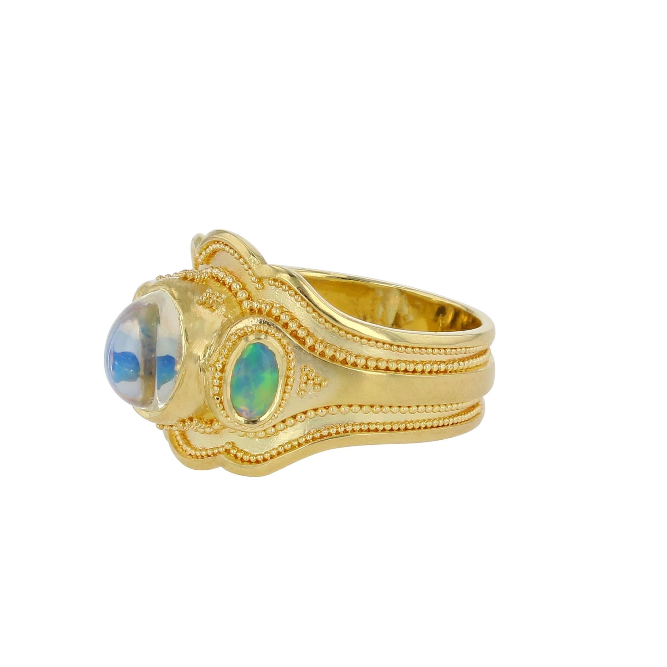 Cocktail Ring with Moonstone, Opals