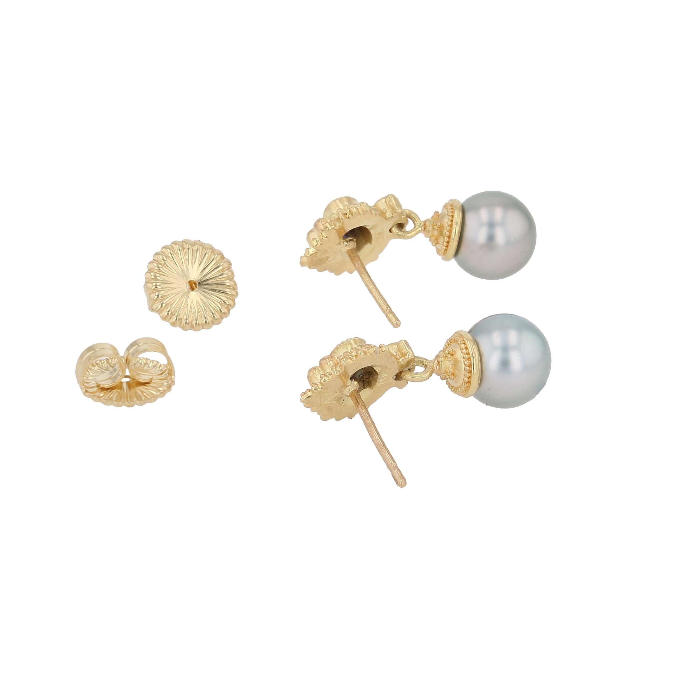 Blue Sapphire, Diamond and Edison Pearl Drop Earrings