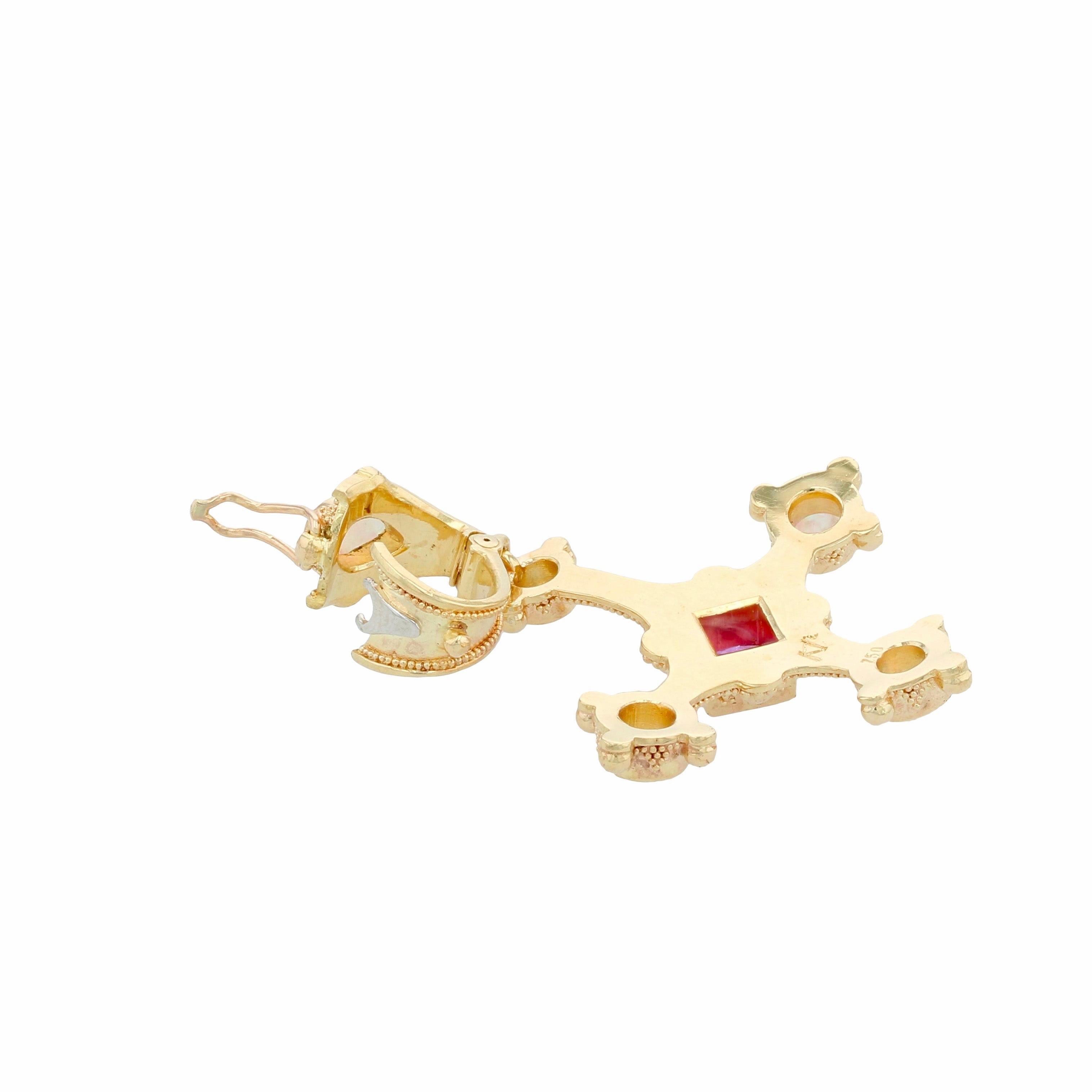 Cross Pendant with Pink Sapphire, Opal and Diamonds