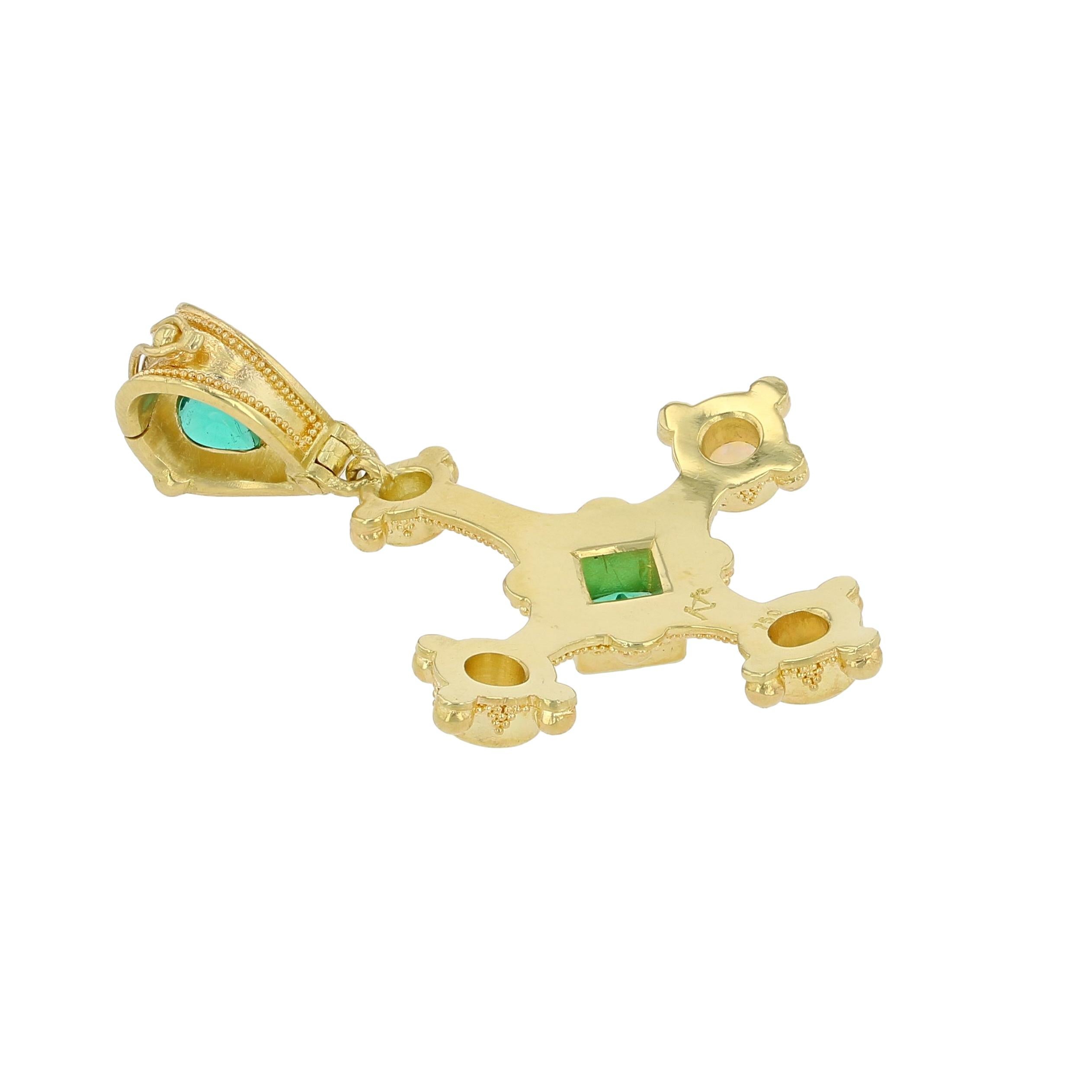 Cross Pendant with Emerald, Diamond and Opals