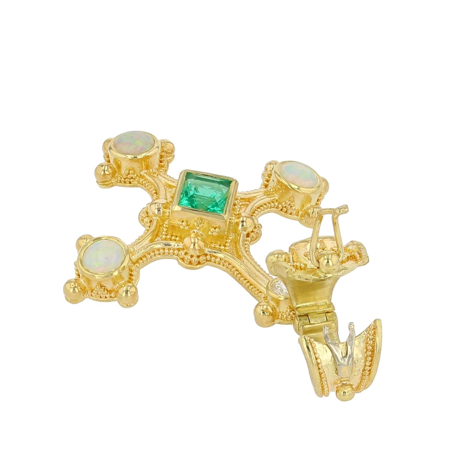 Cross Pendant with Emerald, Diamond and Opals