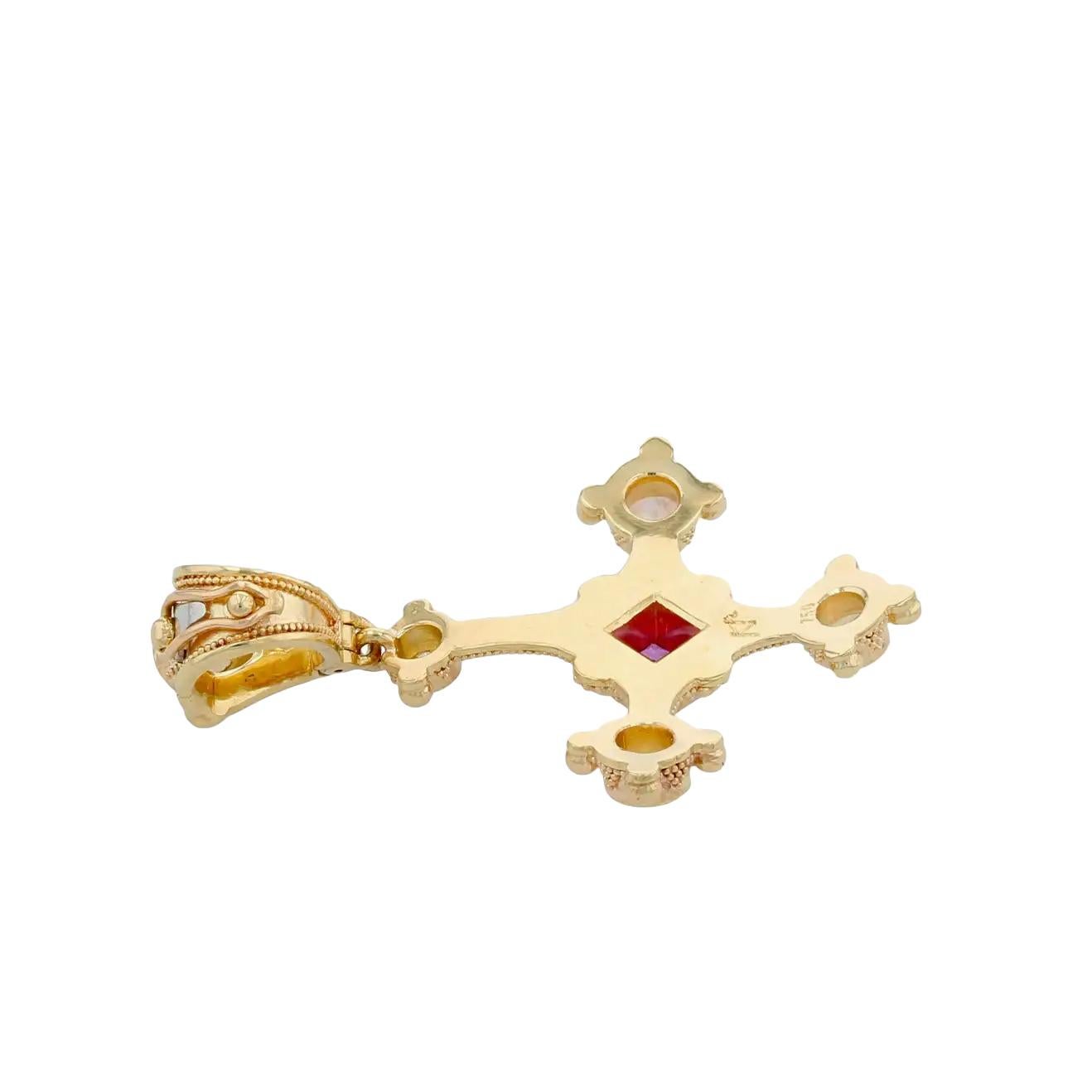 Cross Pendant with Pink Sapphire, Opal and Diamonds