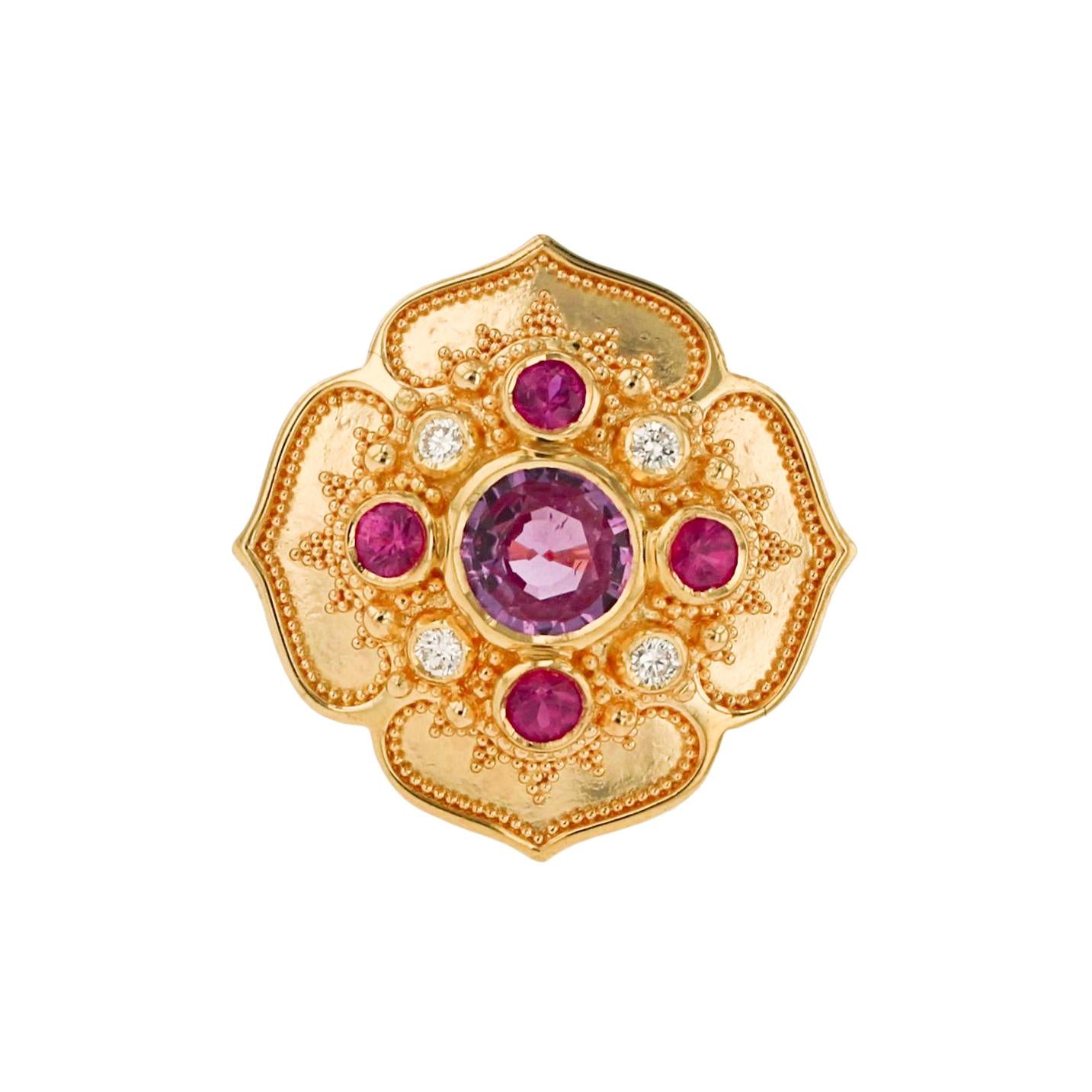 Pink Sapphire and Diamond Flower Cocktail Ring