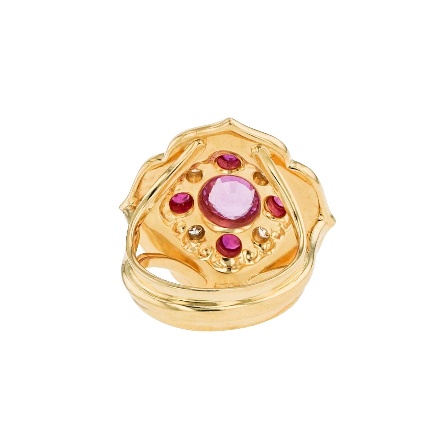 Pink Sapphire and Diamond Flower Cocktail Ring