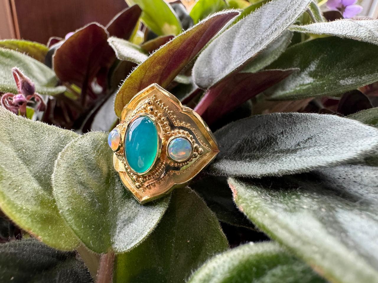 Chrysocolla and Opal Cocktail Ring