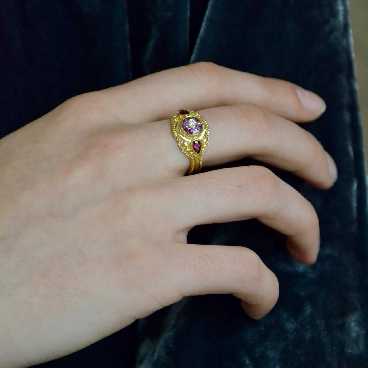 Bespoke Pink Sapphire, Ruby and Diamond Cocktail Ring