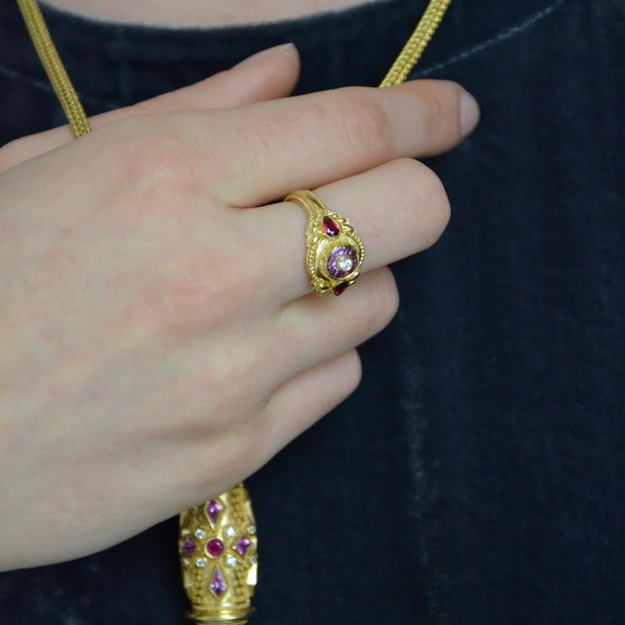 Bespoke Pink Sapphire, Ruby and Diamond Cocktail Ring
