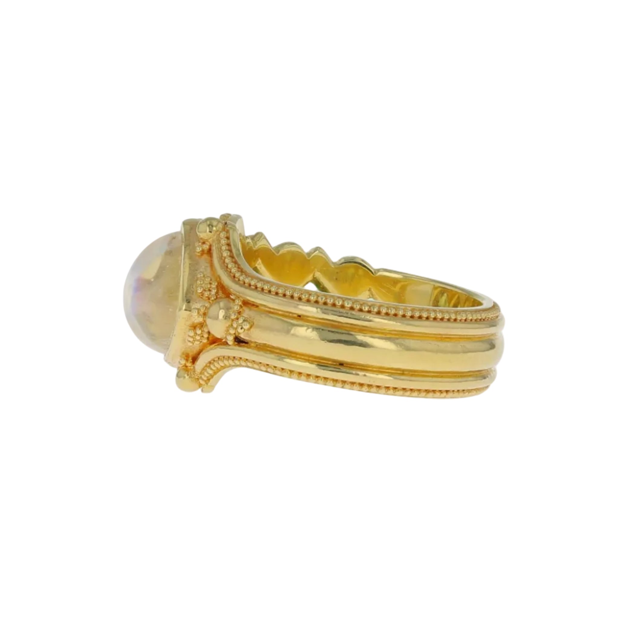 Asymmetrical Moonstone and Green Garnet Ring
