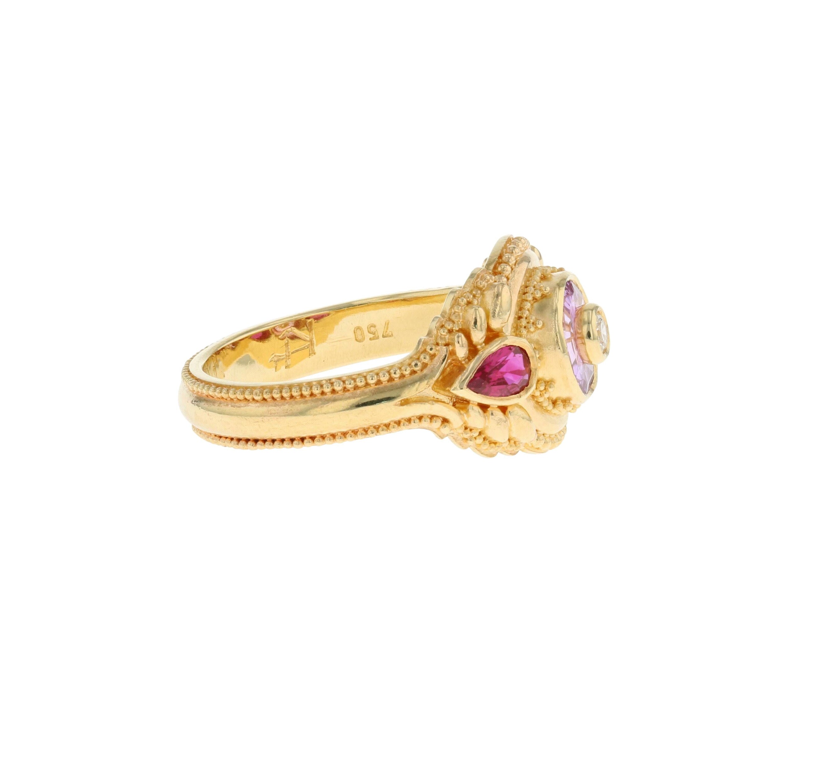 Bespoke Pink Sapphire, Ruby and Diamond Cocktail Ring