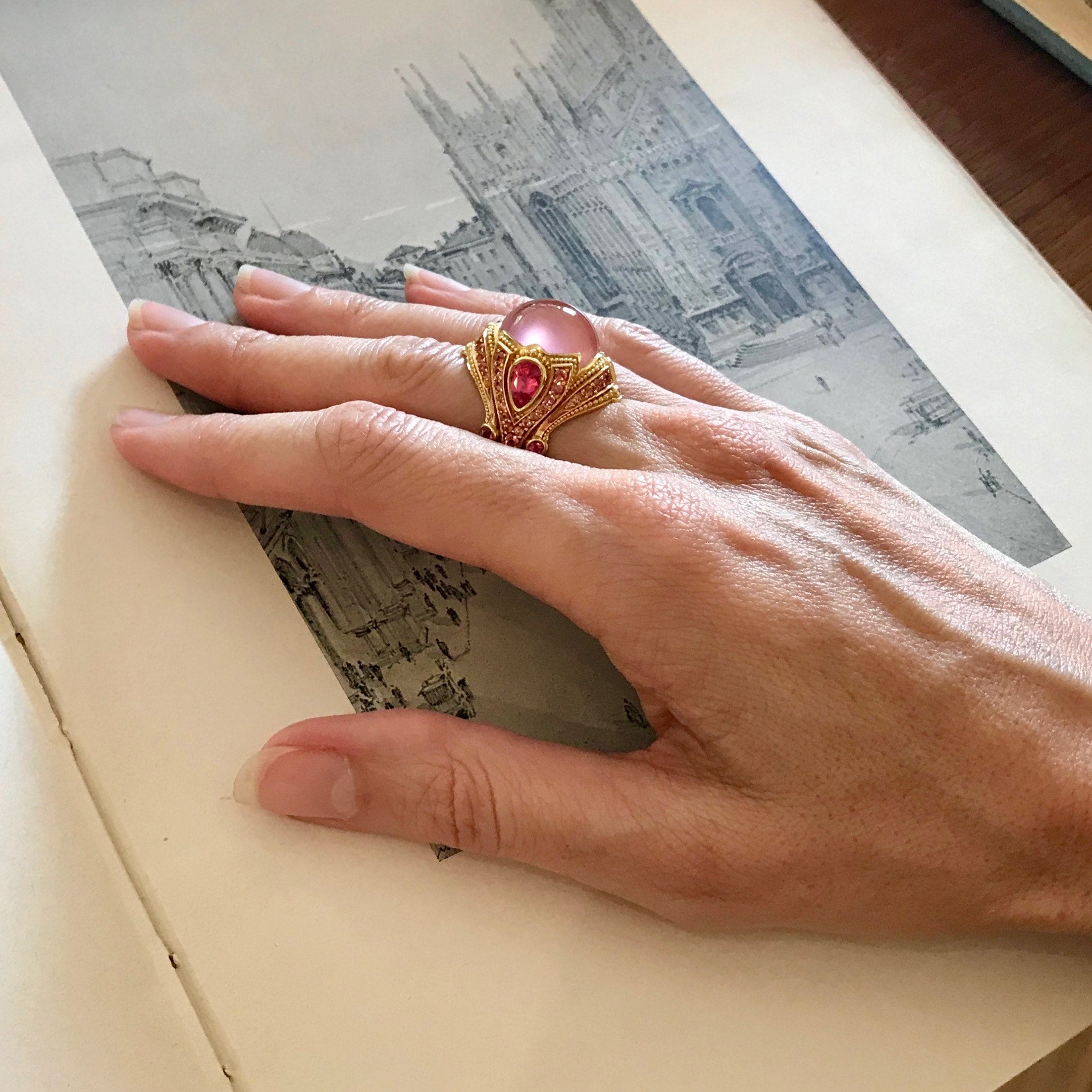 Wish Upon a Star Rose Quartz, Spinel and Sapphire Ring