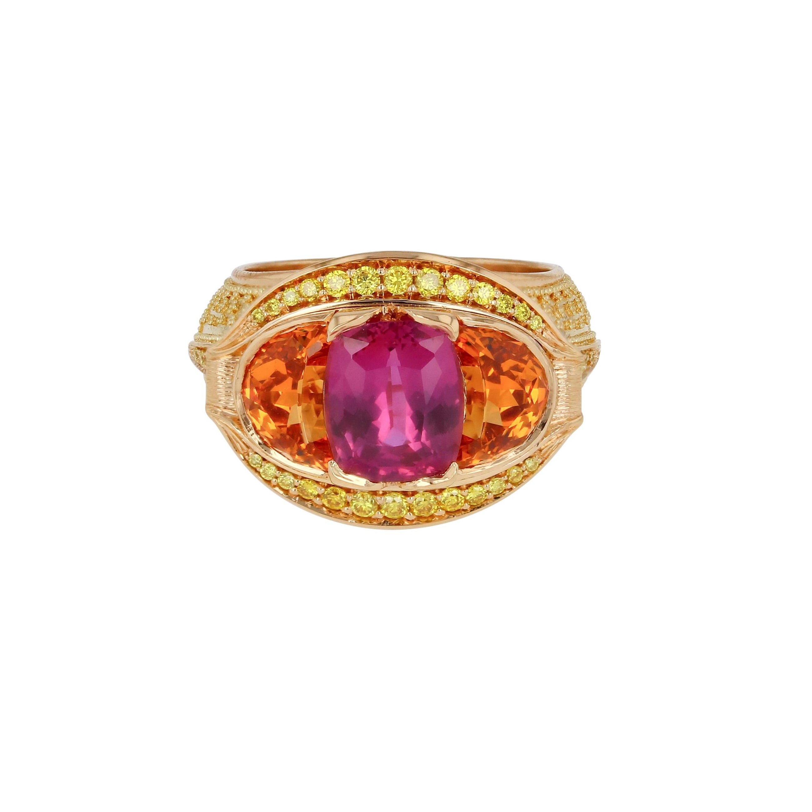 Magenta Sapphire, Yellow Diamond and Spessarite Ring