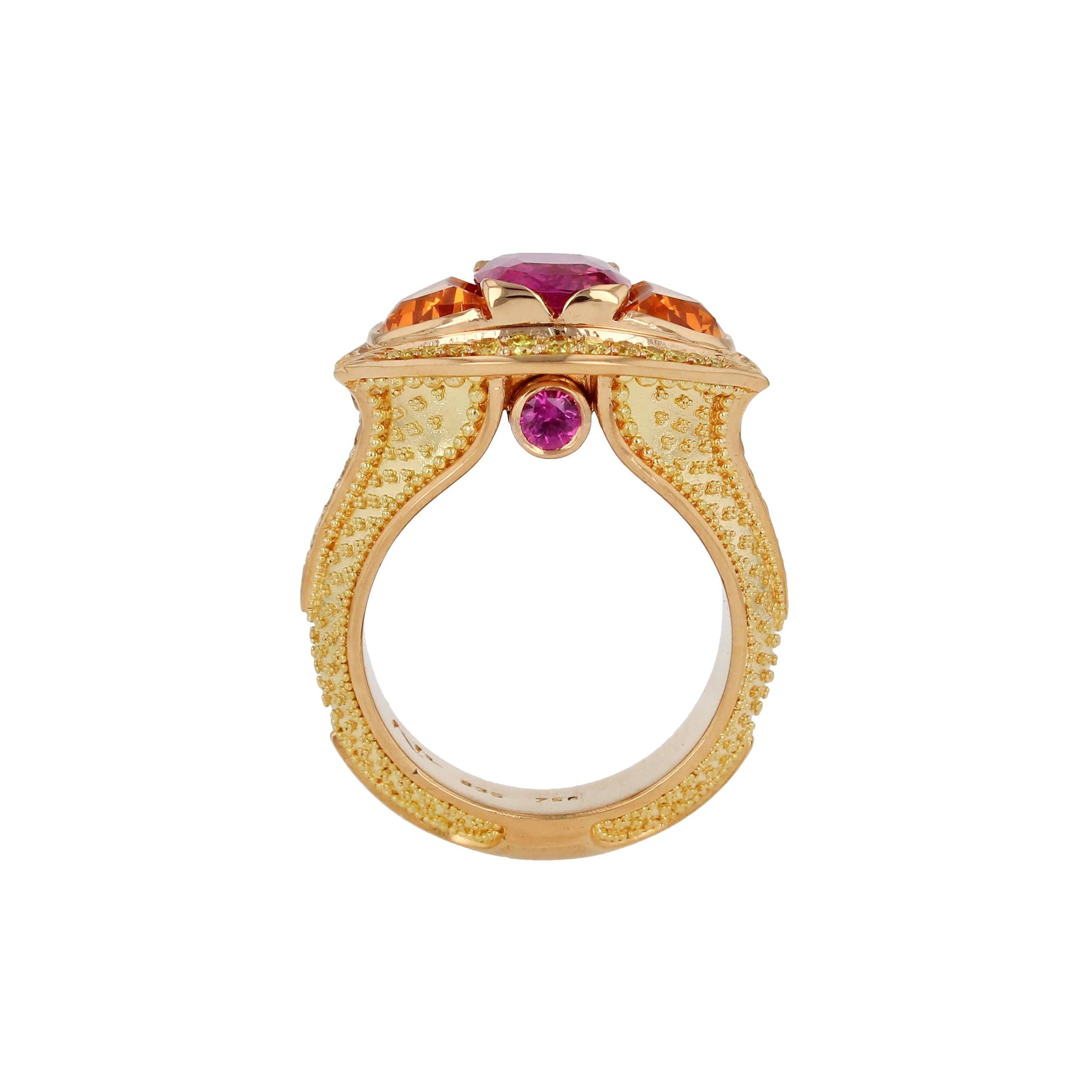 Magenta Sapphire, Yellow Diamond and Spessarite Ring