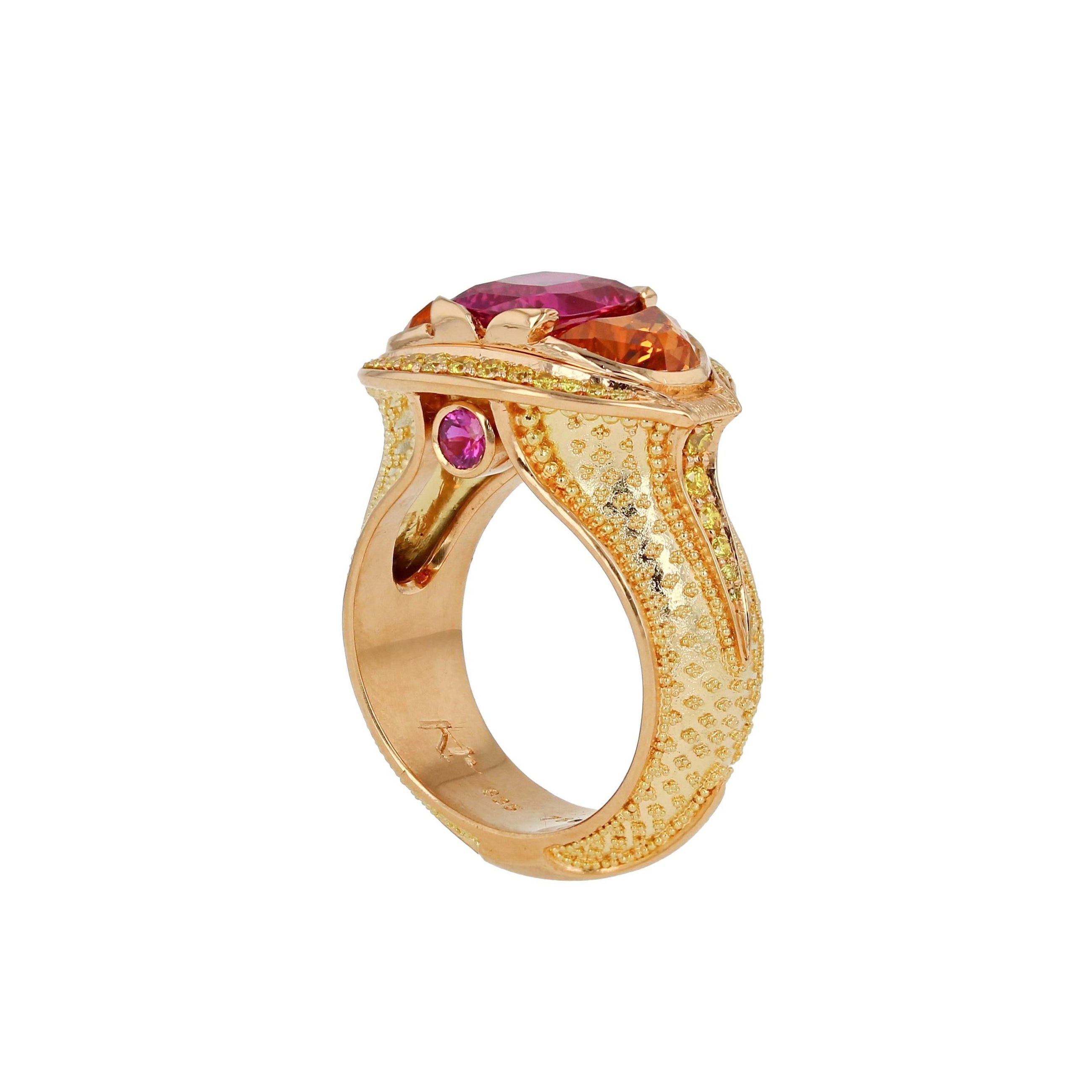 Magenta Sapphire, Yellow Diamond and Spessarite Ring