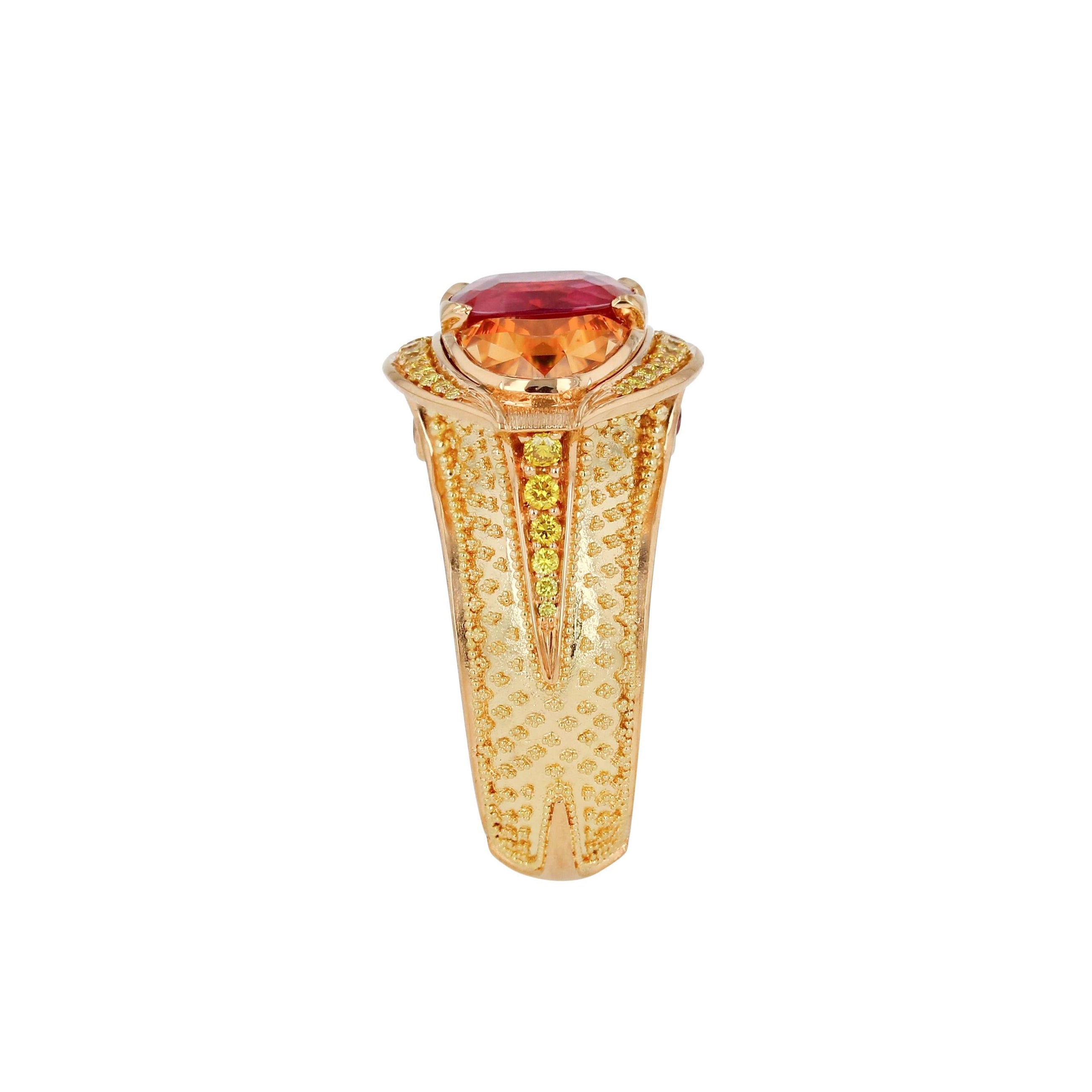 Magenta Sapphire, Yellow Diamond and Spessarite Ring