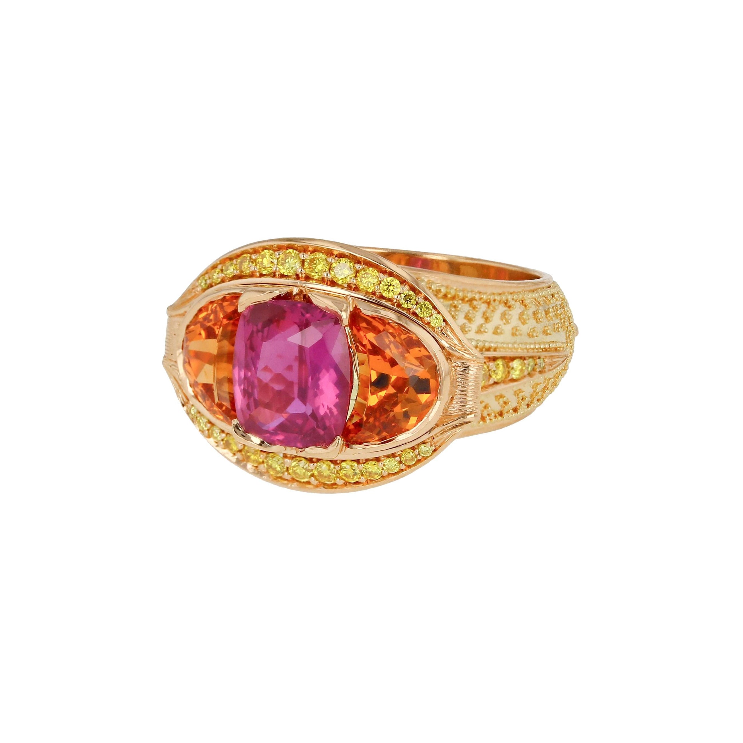 Magenta Sapphire, Yellow Diamond and Spessarite Ring