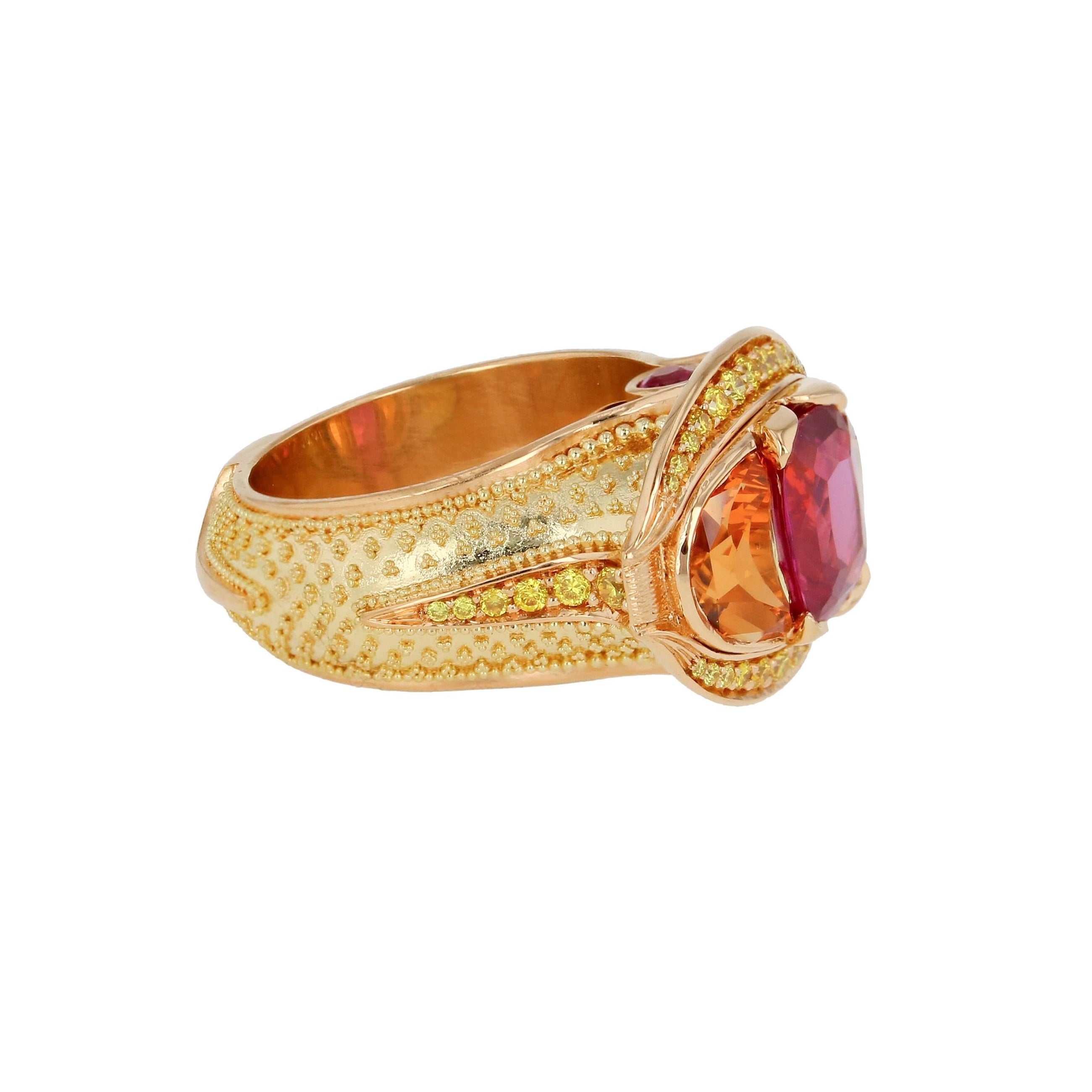 Magenta Sapphire, Yellow Diamond and Spessarite Ring