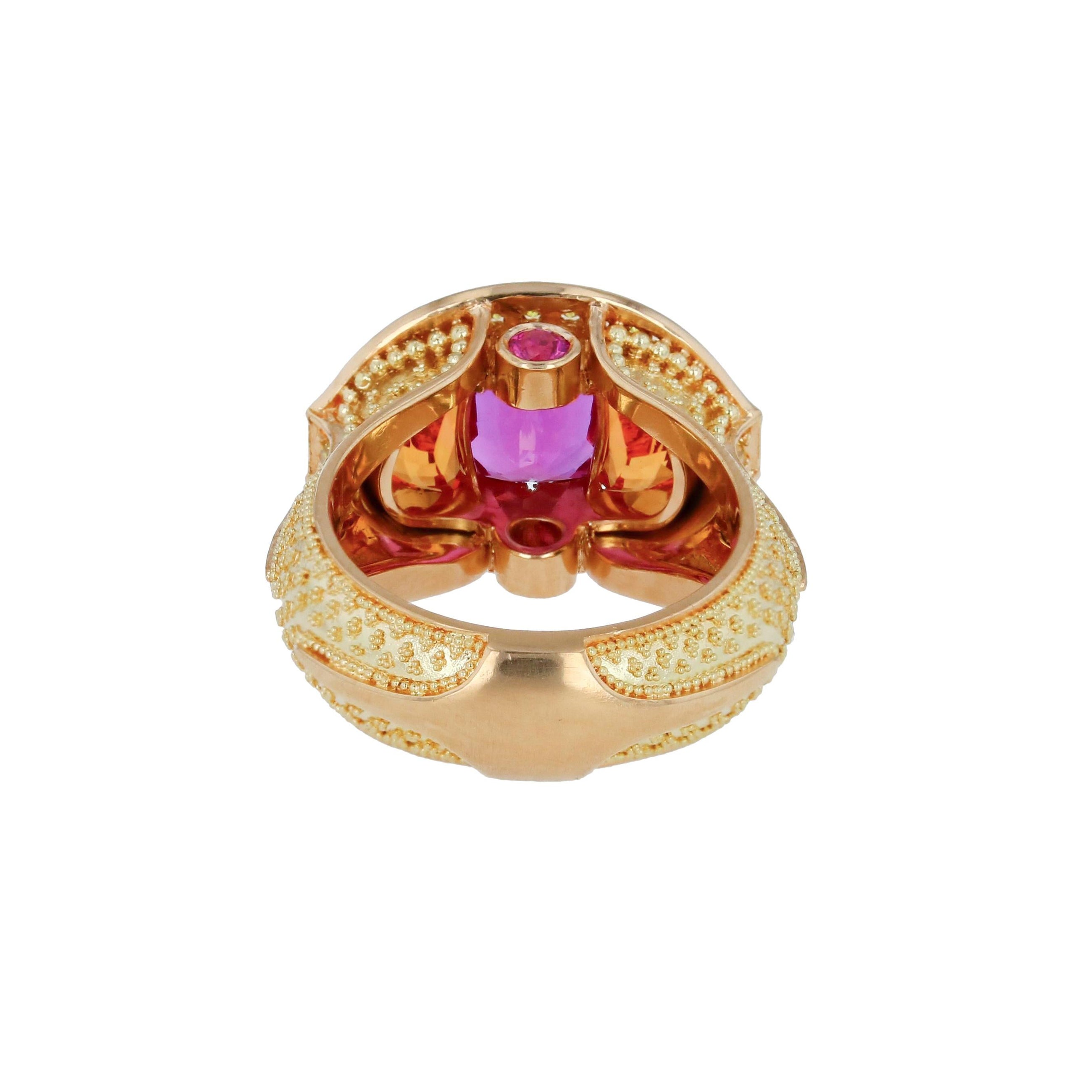 Magenta Sapphire, Yellow Diamond and Spessarite Ring