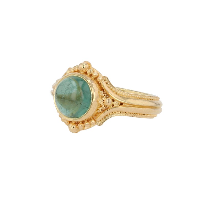 Round Seafoam Tourmaline Cabochon Ring