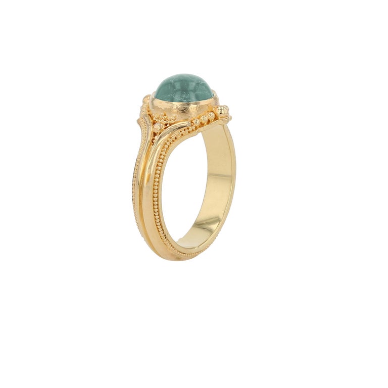 Round Seafoam Tourmaline Cabochon Ring