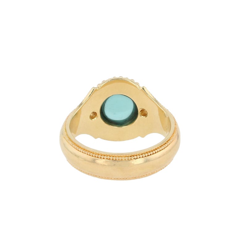 Round Seafoam Tourmaline Cabochon Ring with Diamond accents