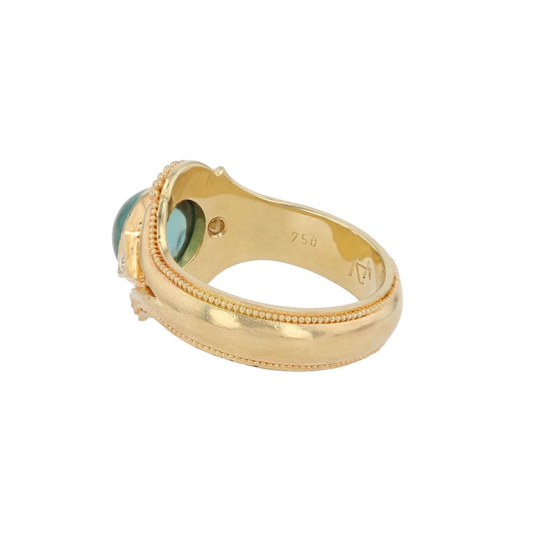 Round Seafoam Tourmaline Cabochon Ring with Diamond accents