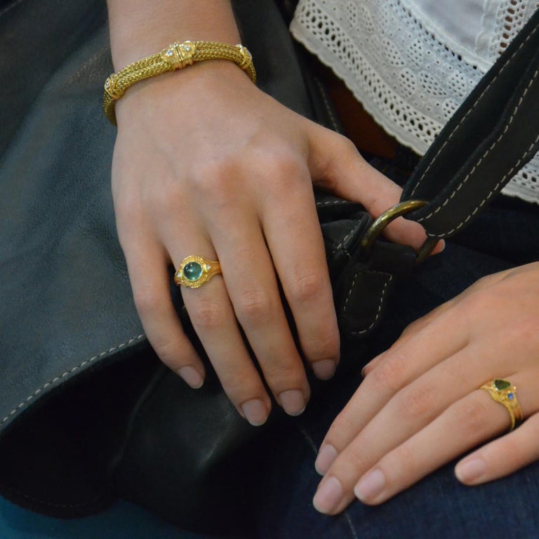 Round Seafoam Tourmaline Cabochon Ring with Diamond accents