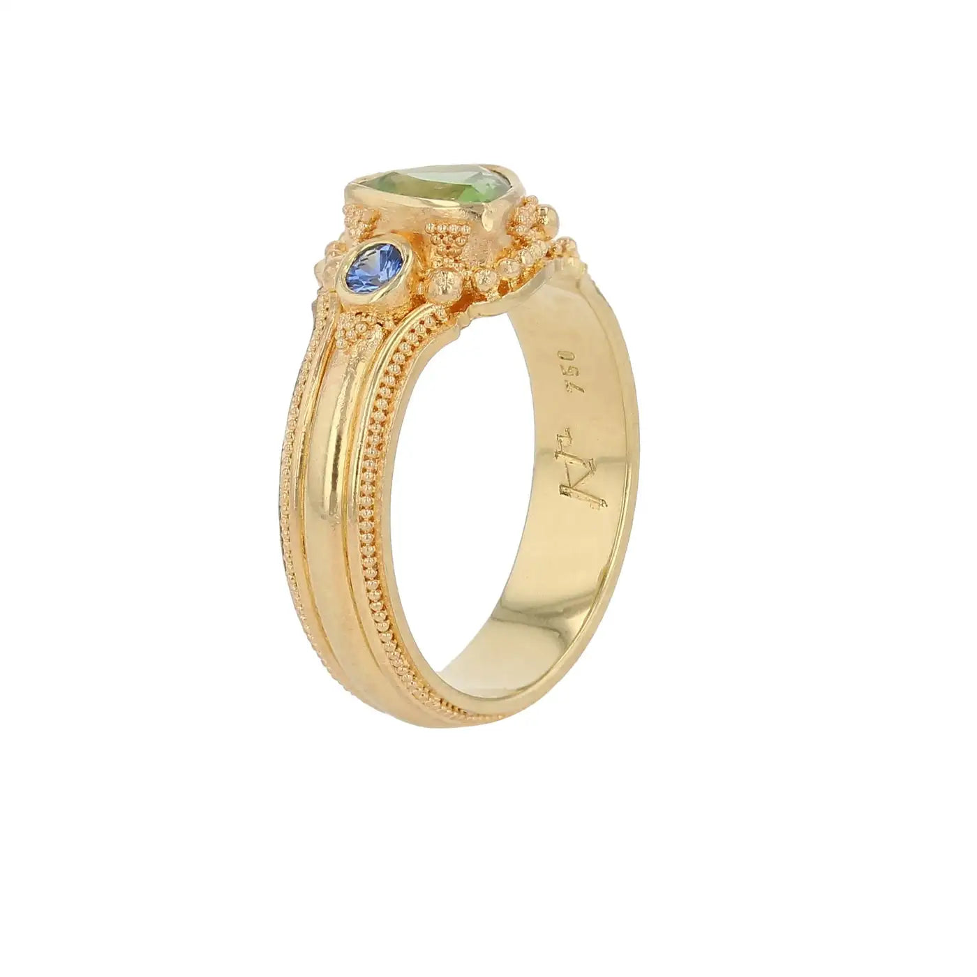 18K Gold Cocktail Ring with Seafoam Tourmaline and Blue Sapphire