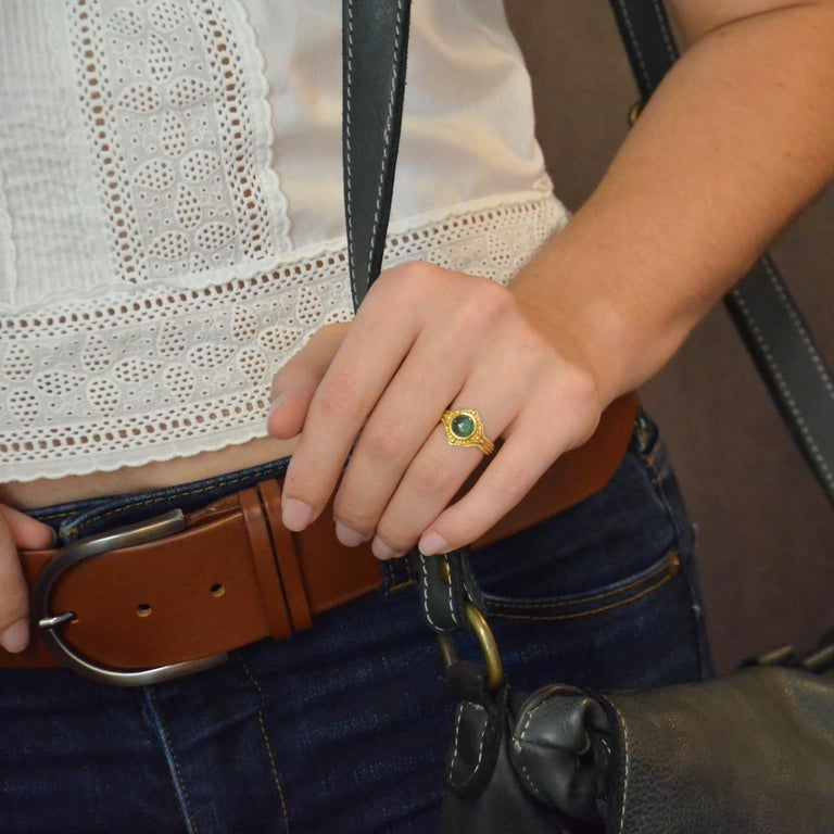 Round Seafoam Tourmaline Cabochon Ring