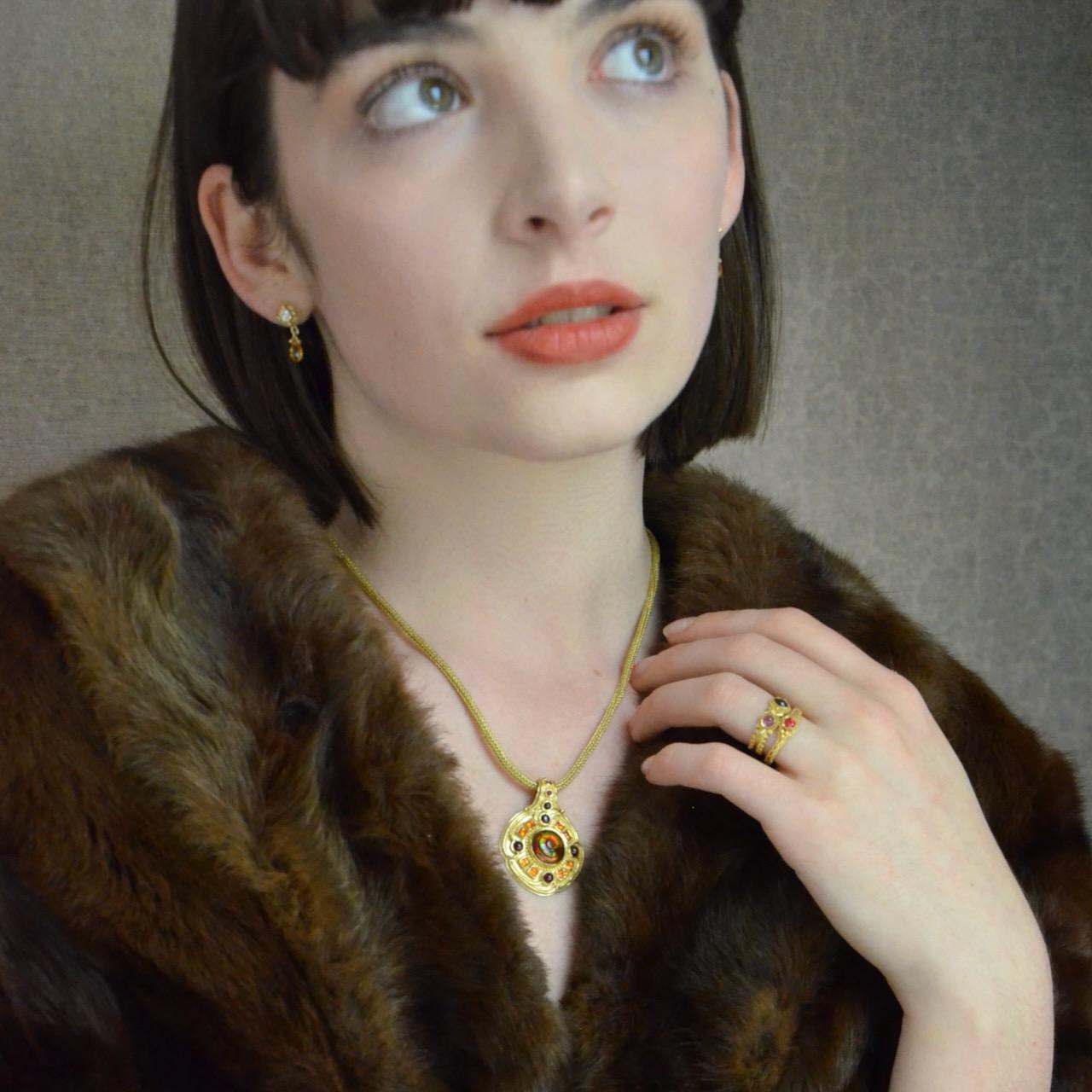 Fire Spiral Necklace Enhancer with Agate, Ruby and Garnet