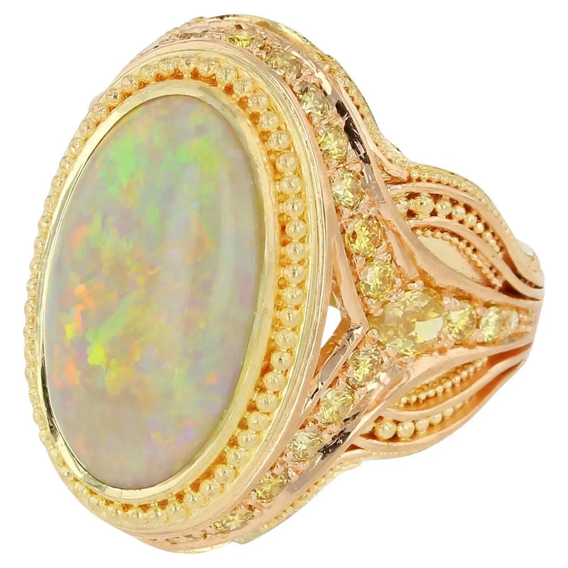 4ct Australian Opal and Yellow Diamond 18k Gold Cocktail Ring