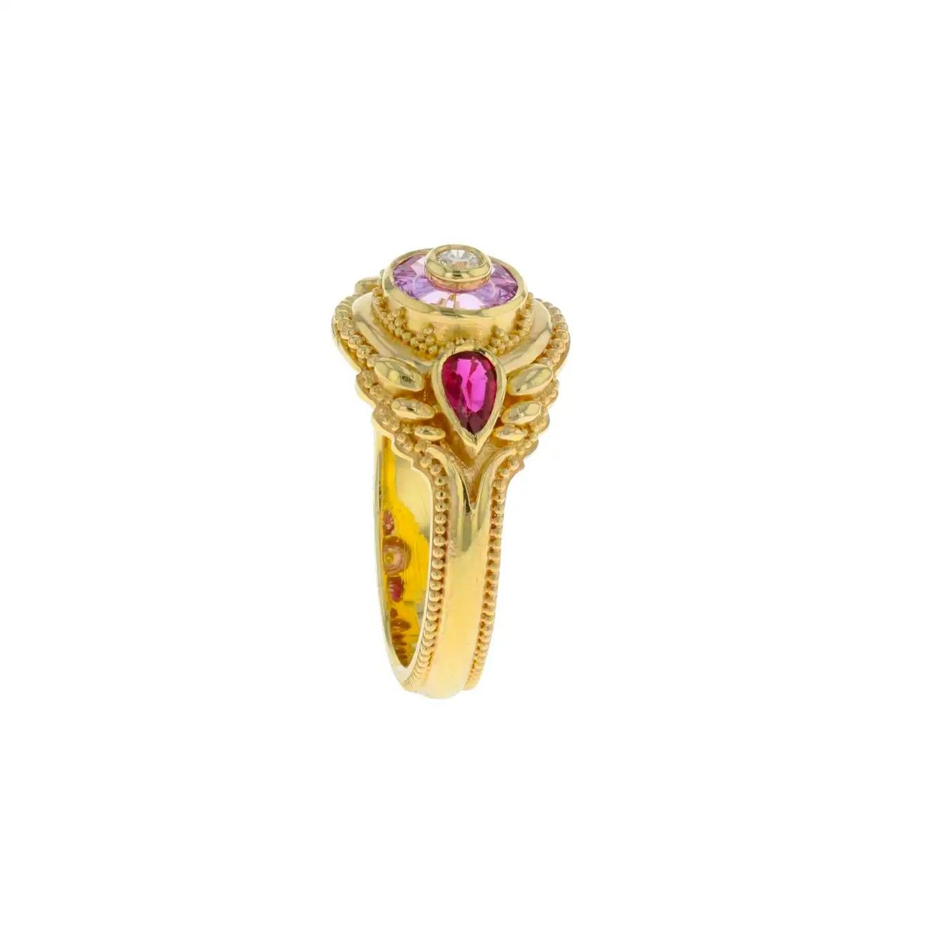 Bespoke Pink Sapphire, Ruby and Diamond Cocktail Ring
