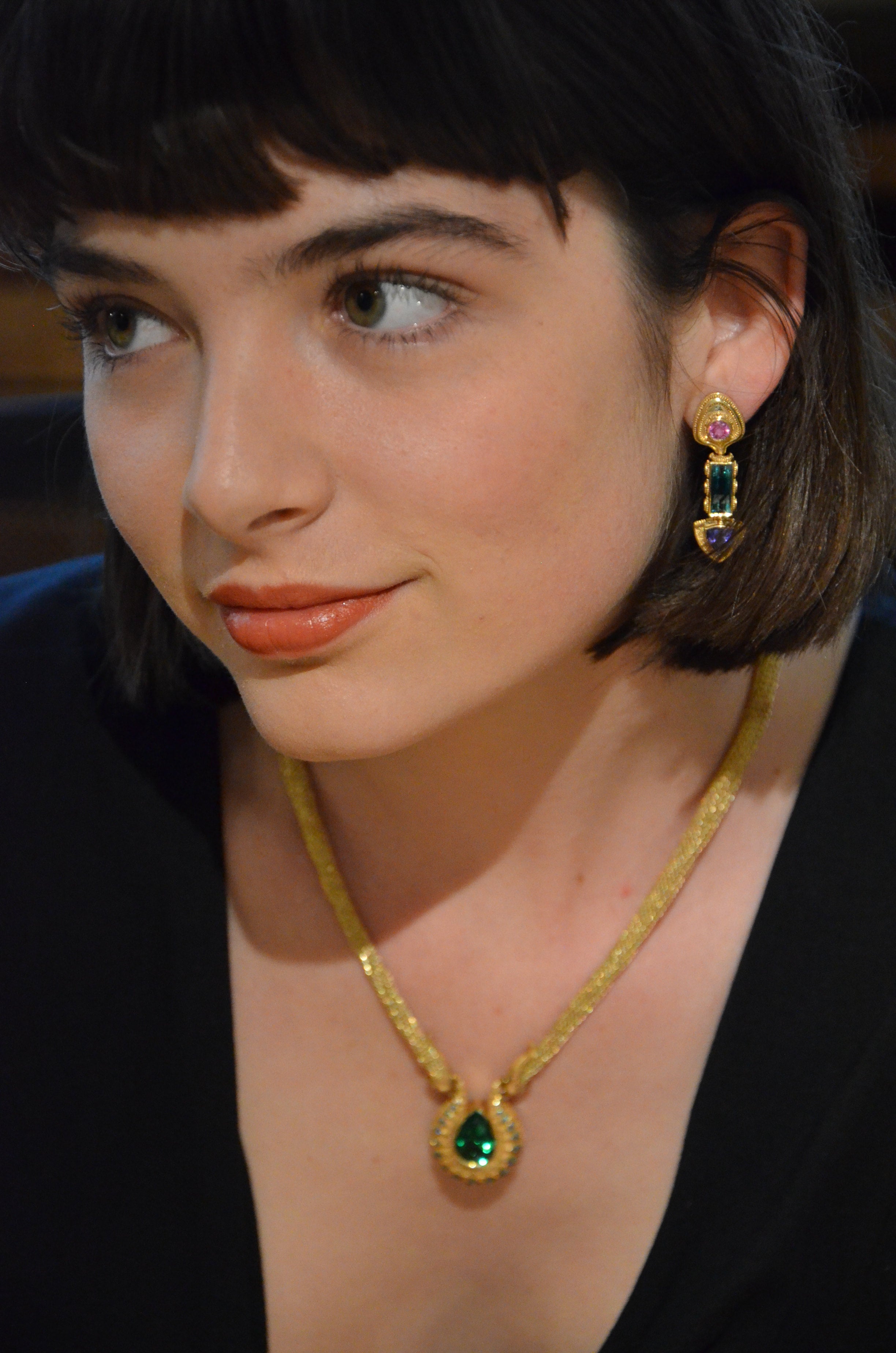 Chrome Tourmaline Drop Necklace, woven chain