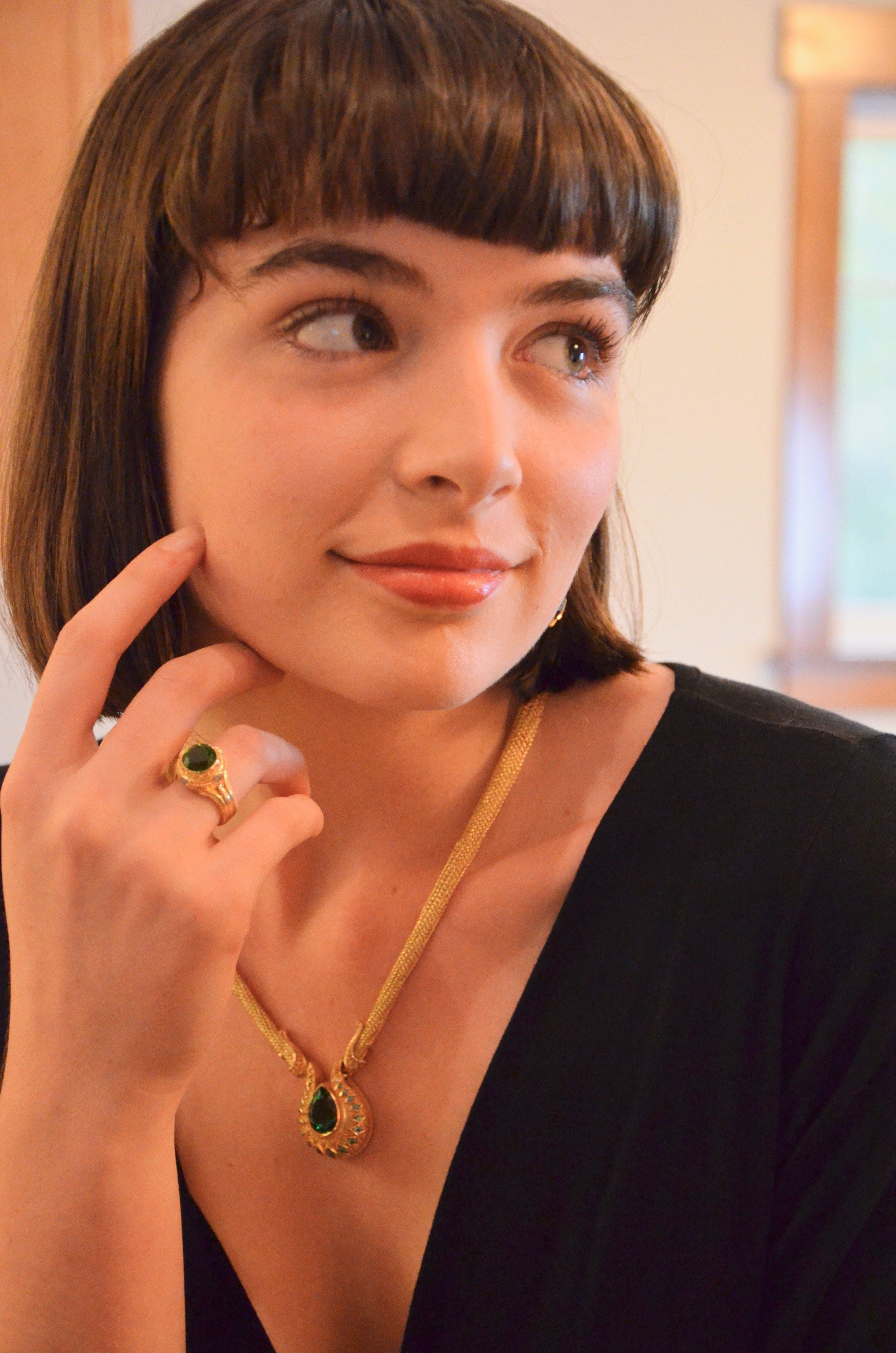 Chrome Tourmaline Drop Necklace, woven chain
