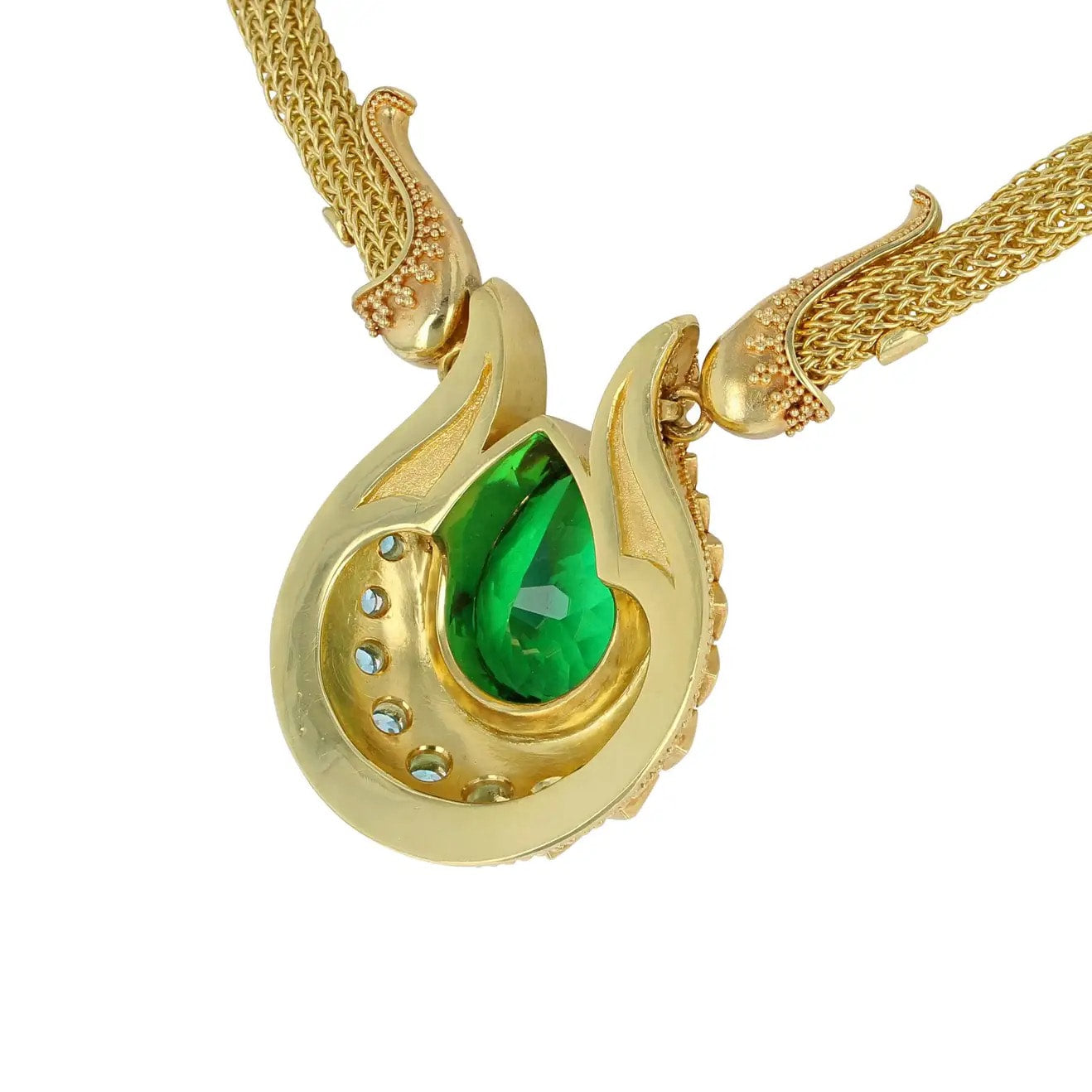 Chrome Tourmaline Drop Necklace, woven chain
