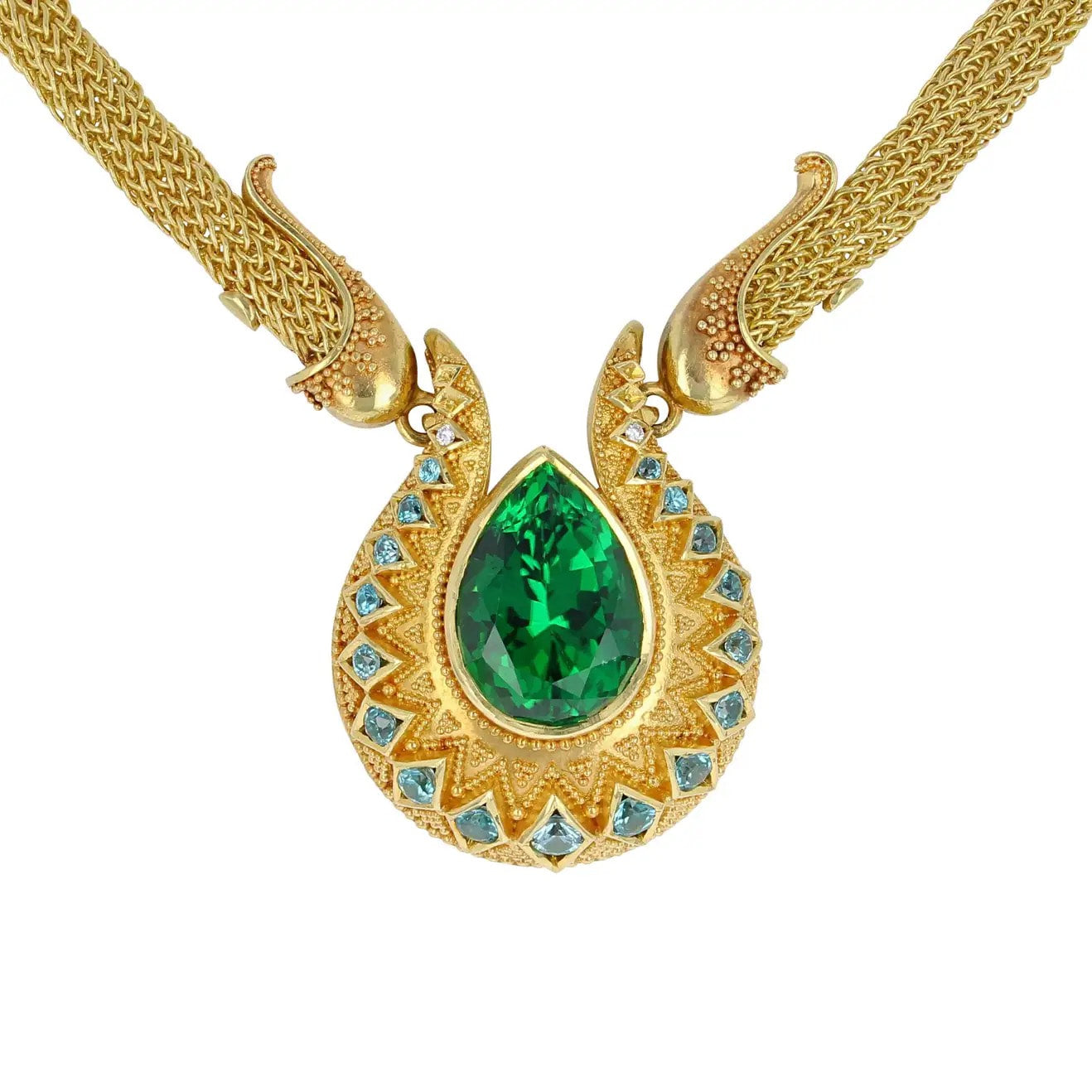 Chrome Tourmaline Drop Necklace, woven chain
