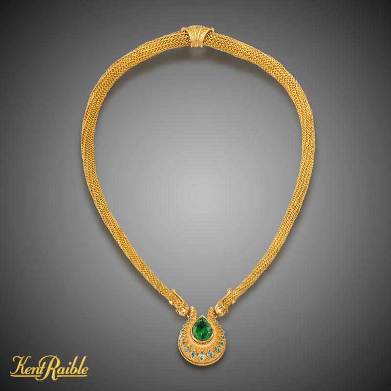 Chrome Tourmaline Drop Necklace, woven chain